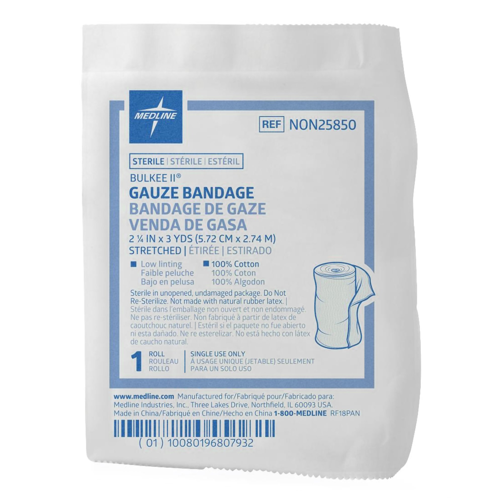 Medline NON25850 - Bulkee II® Six-Ply Gauze Bandage, 2.25 Inch x 3 Yard - 12/Box, 96/Case