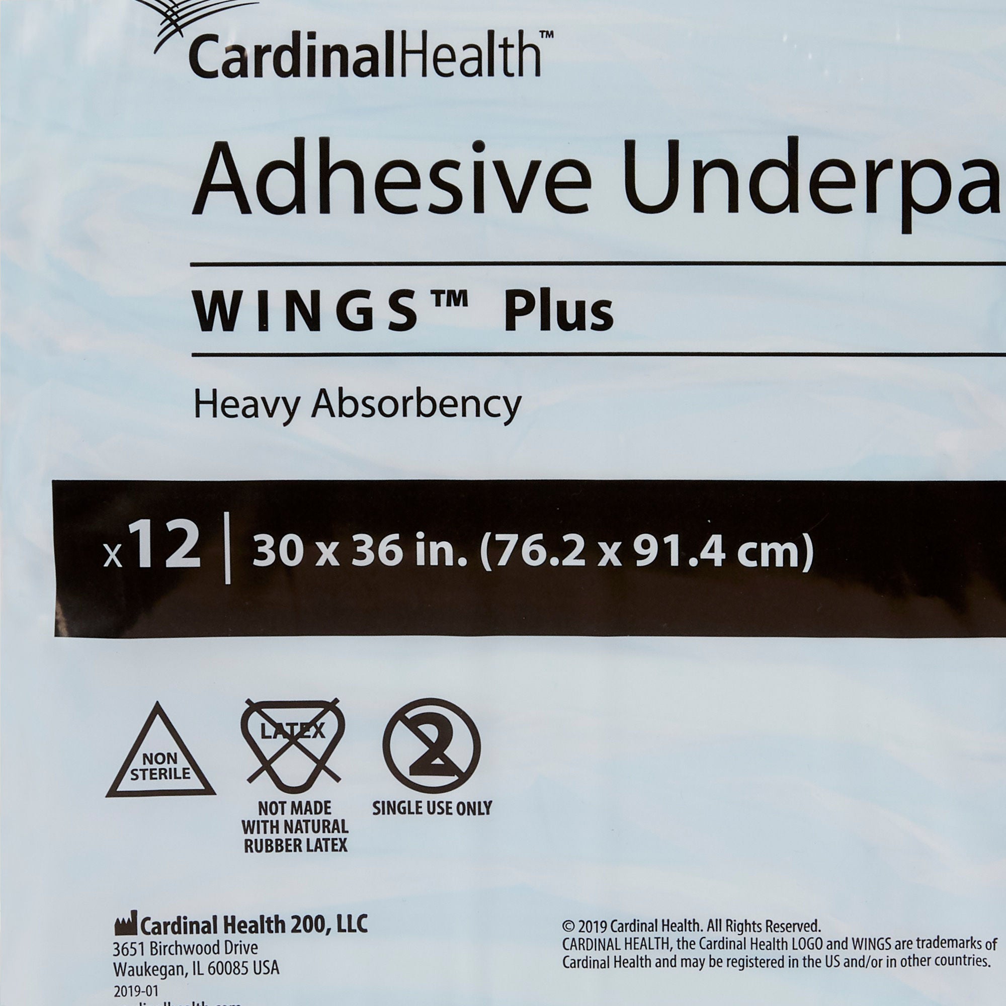 Cardinal - 959 Disposable Underpad Wings™ Plus 30 X 36 Inch Fluff / Polymer Heavy Absorbency