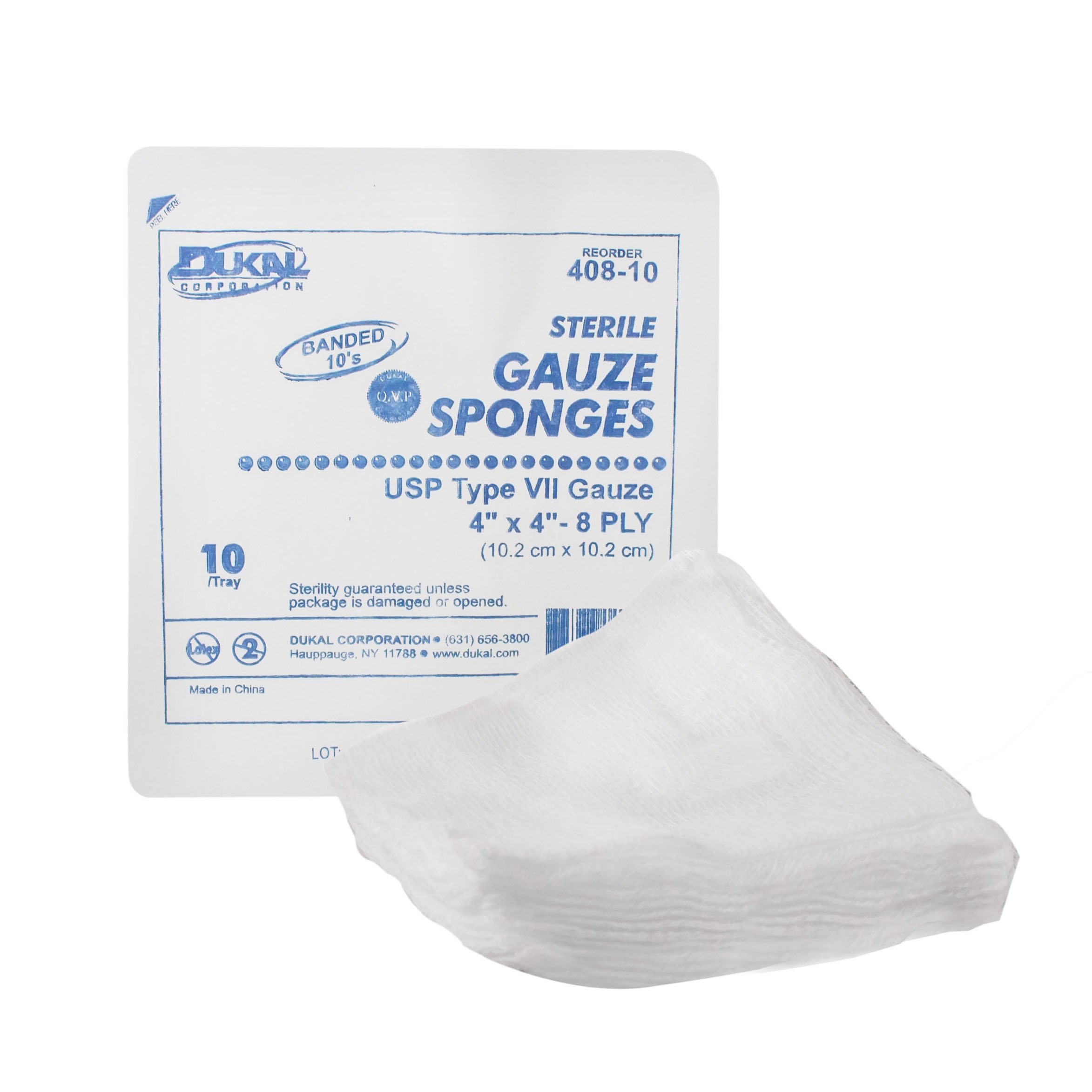 Dukal 408-10 - Dukal™ Sterile USP Type VII Gauze Sponge, 4 x 4 Inch, 8-Ply - 10/Pack, 1280/Case