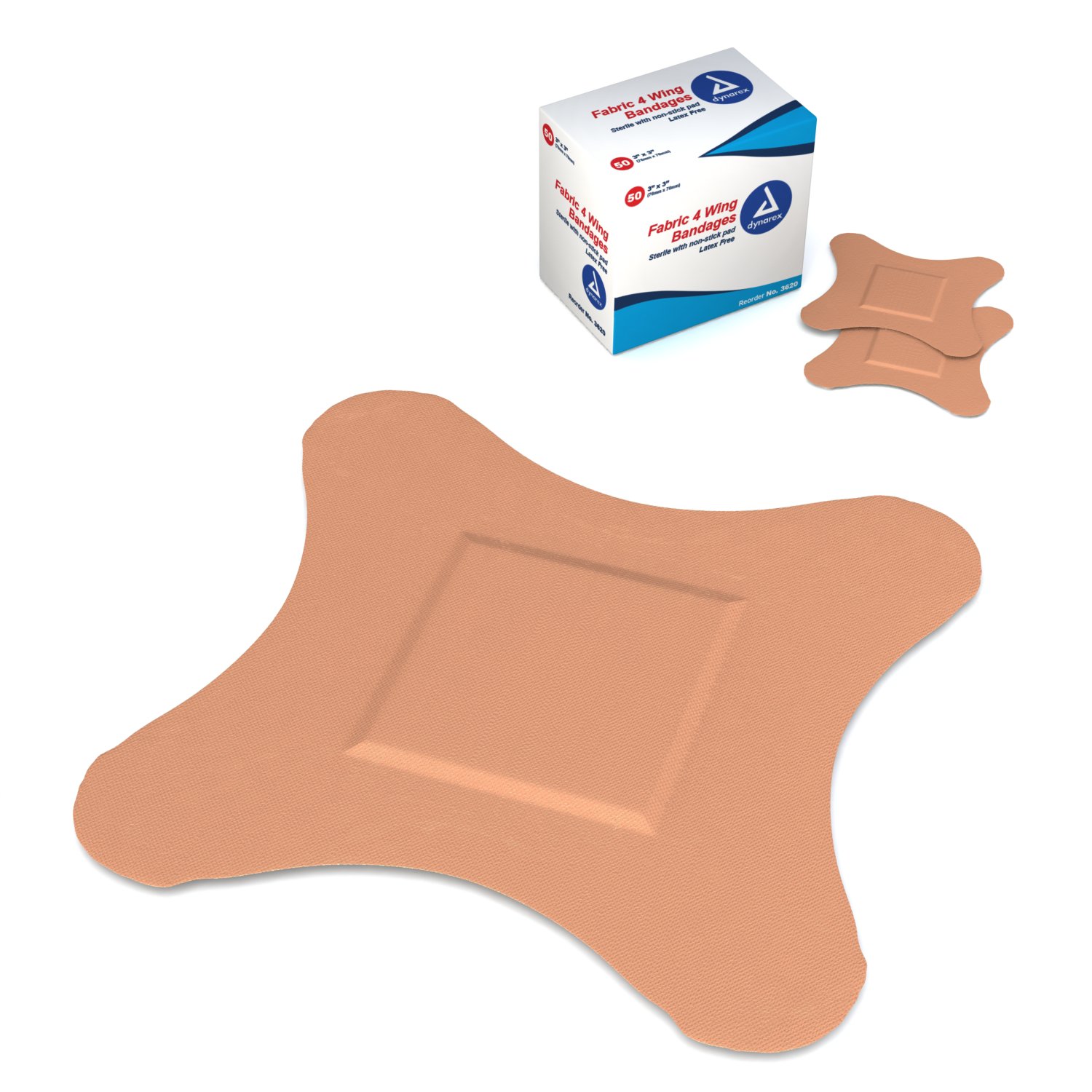 Dynarex 3620 - dynarex® 4-Wing Tan Adhesive Strip, 3 x 3 inch - 50/Box, 1200/Case