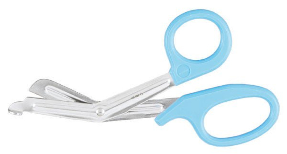 Integra Lifesciences - V95-1027 Bandage and Utility Scissors Vantage® Universal 7-1/2 Inch Length Floor / Office Grade Pakistani Stainless Steel / Plastic NonSterile Blue Finger Ring Handle Angled Blunt Tip / Blunt Tip