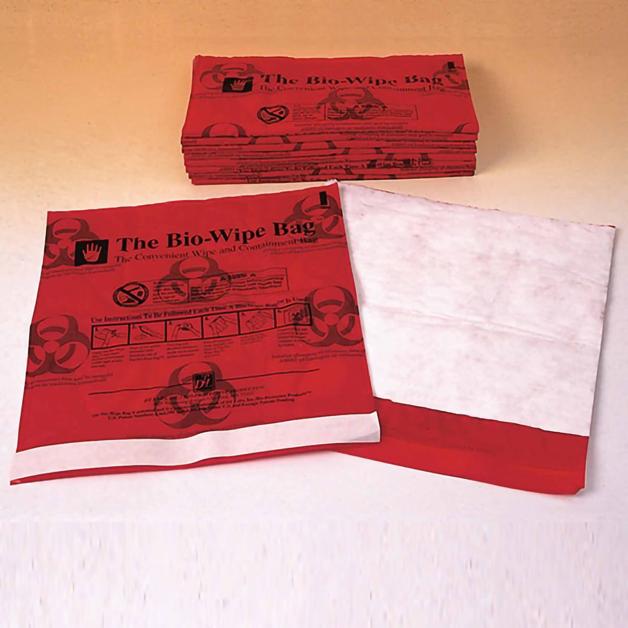 Unimed - Midwest - MLBM015111 Biohazard Waste Bag Wipe & Bag Medical Biohazard Symbol Red Bag: 11-3/4 X 12 Inch / Wipe: 9 X 11-3/4 Inch