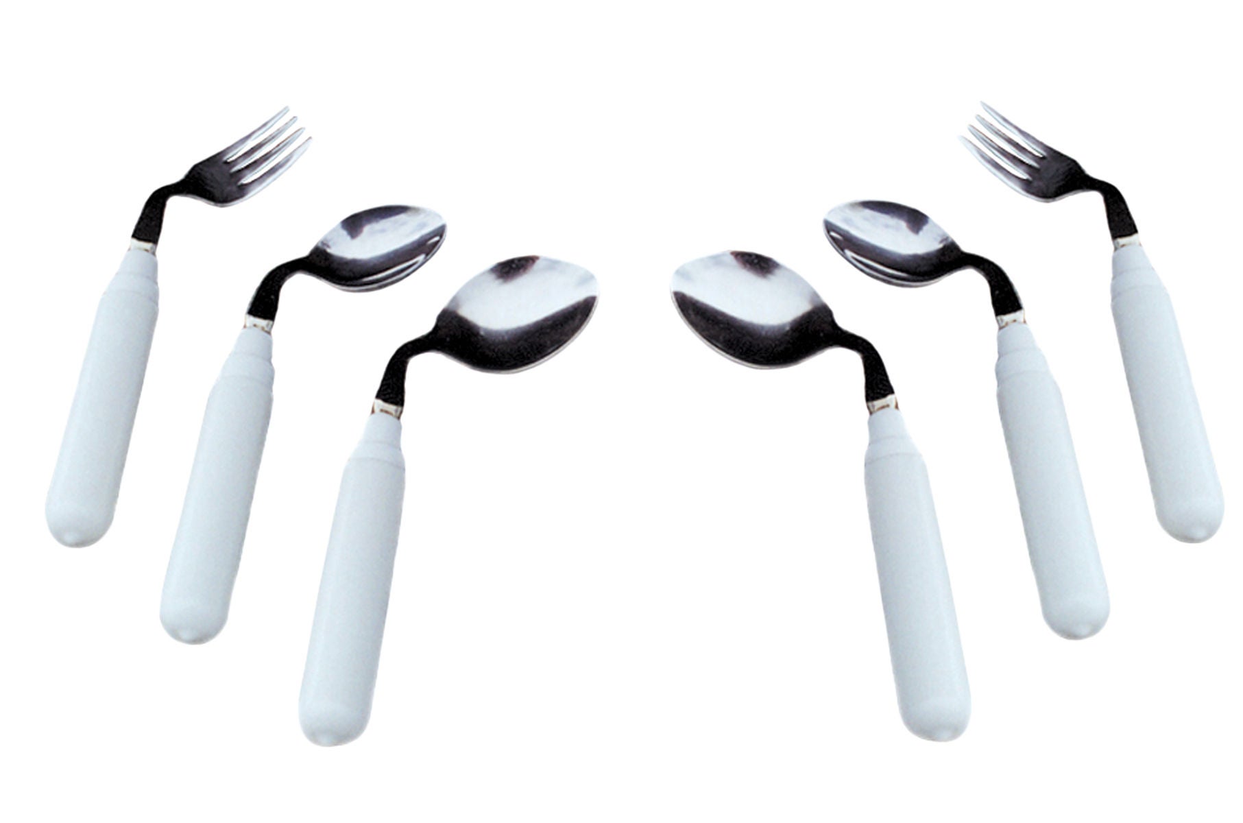 Fabrication Enterprises - 61-0048R Soup Spoon Comfort Grip Right Handed / Curved Silver / White Vinyl-Coated / Stainless Steel