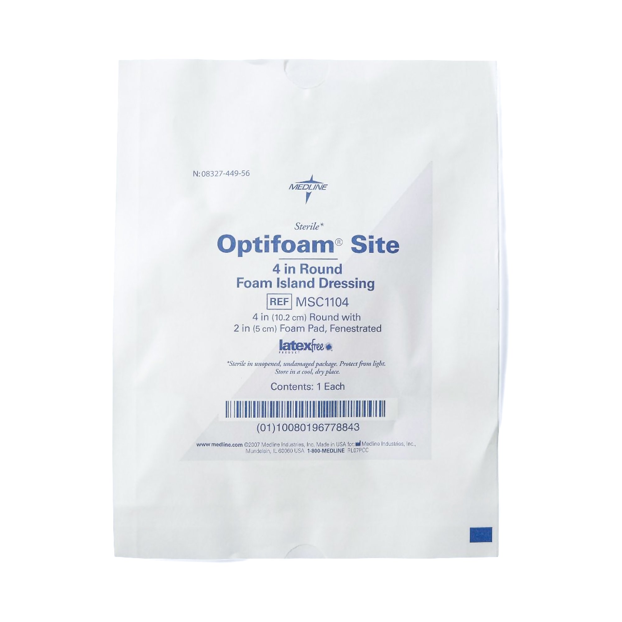 Medline MSC1104 - Optifoam® Adhesive with Border Foam Dressing, 4-Inch Diameter Fenestrated Round - 1/Each, 30/Box, 120/Case