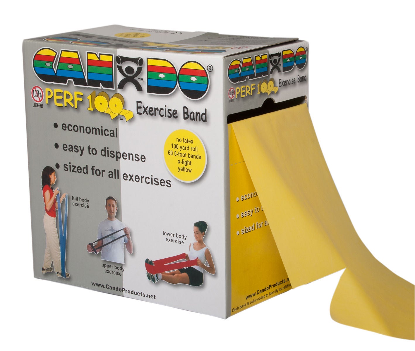 Fabrication Enterprises - 10-5691 Exercise Resistance Band CanDo® Perf 100™ Yellow 5 Inch X 100 Yard X-Light Resistance