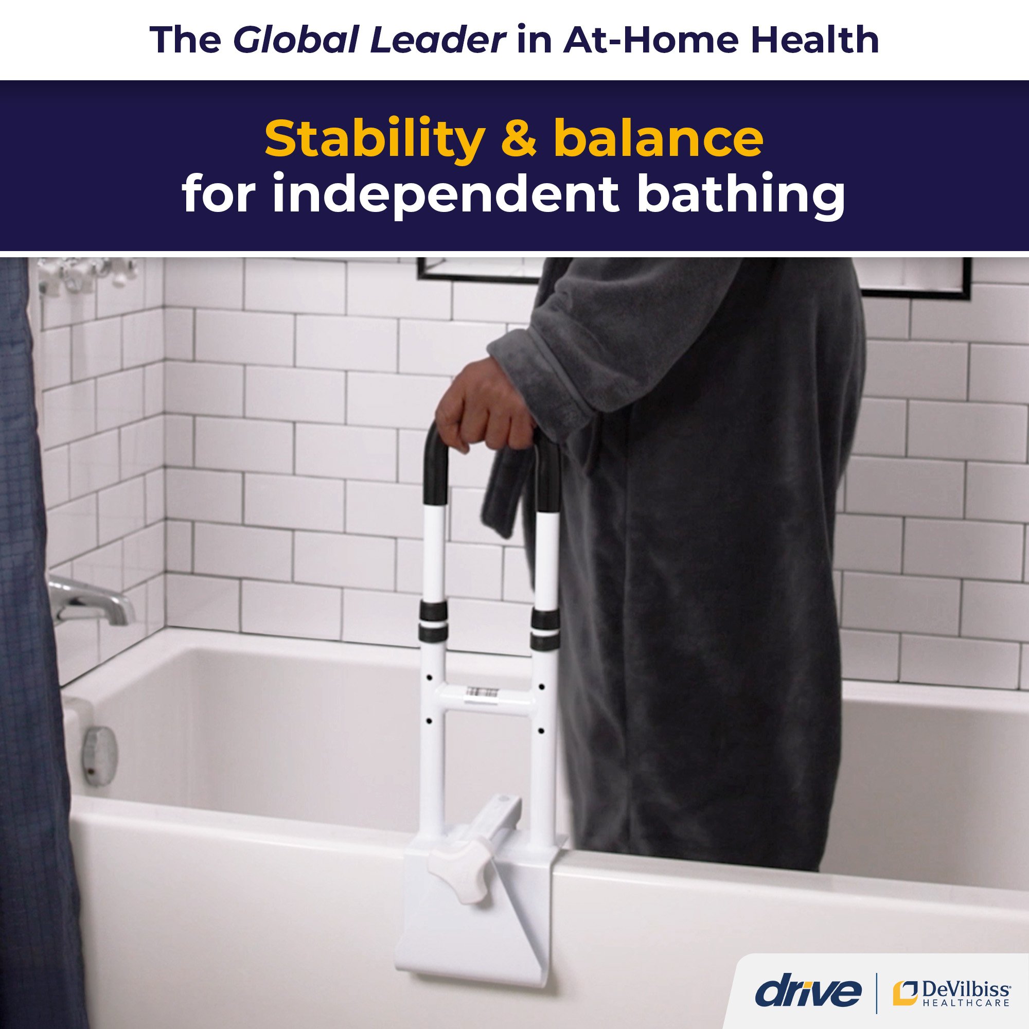 Drive DeVilbiss Healthcare RTL12036-ADJ - drive™ Clamp-On Tub Rail, White Steel, 14.5 – 17 Inch Height - 1/Each