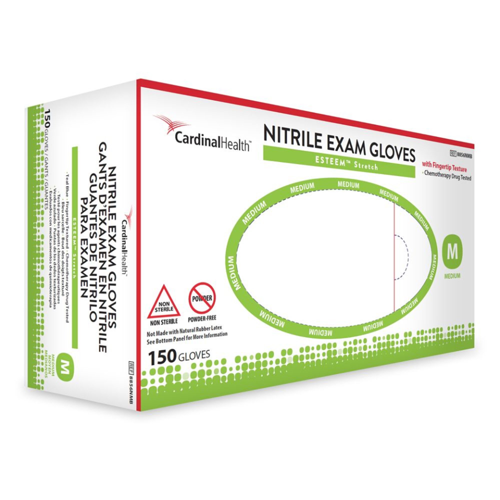 Cardinal 8856NMB - Esteem™ Stretch Nitrile Exam Glove, Medium, Teal - 150/Box, 1500/Case