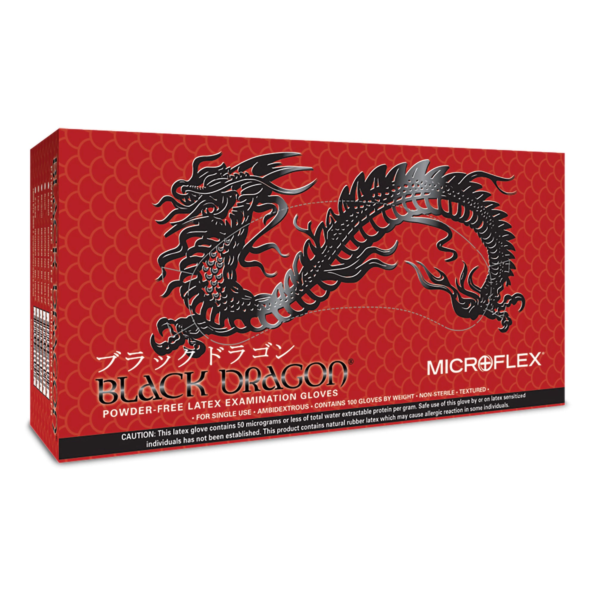 Microflex Medical - BD-1002-PF Exam Glove Black Dragon® Medium 100 per Box NonSterile Latex Standard Cuff Length Fully Textured Black Not Rated