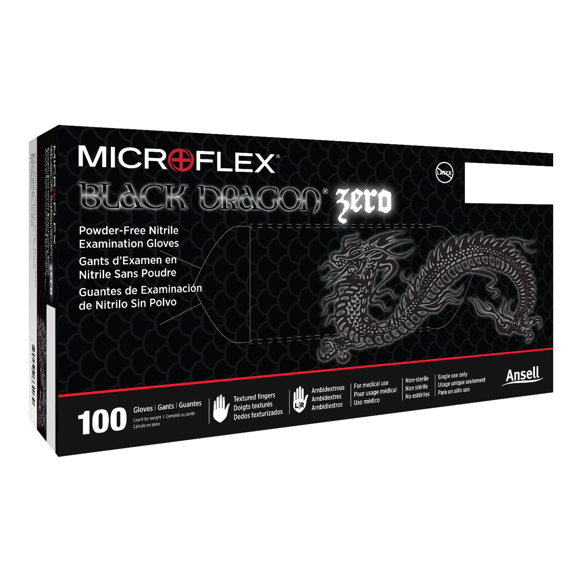 Microflex Medical - BD-1001-NPF Exam Glove Black Dragon® Zero Small 100 per Box NonSterile Nitrile Standard Cuff Length Textured Fingertips Black Not Rated