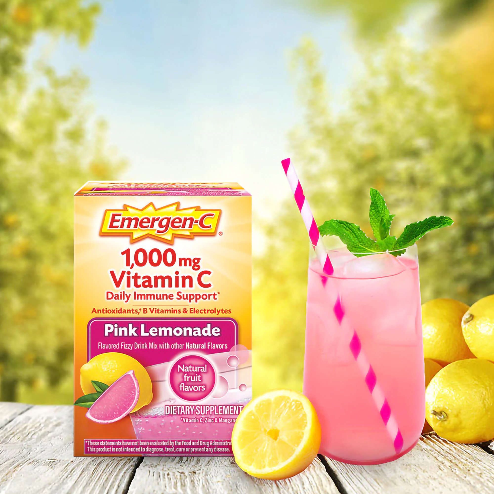 Pfizer 07631430204 - Emergen-C® Vitamin C Daily Immune Support Drink Mix, Pink Lemonade Flavor - 30/Box
