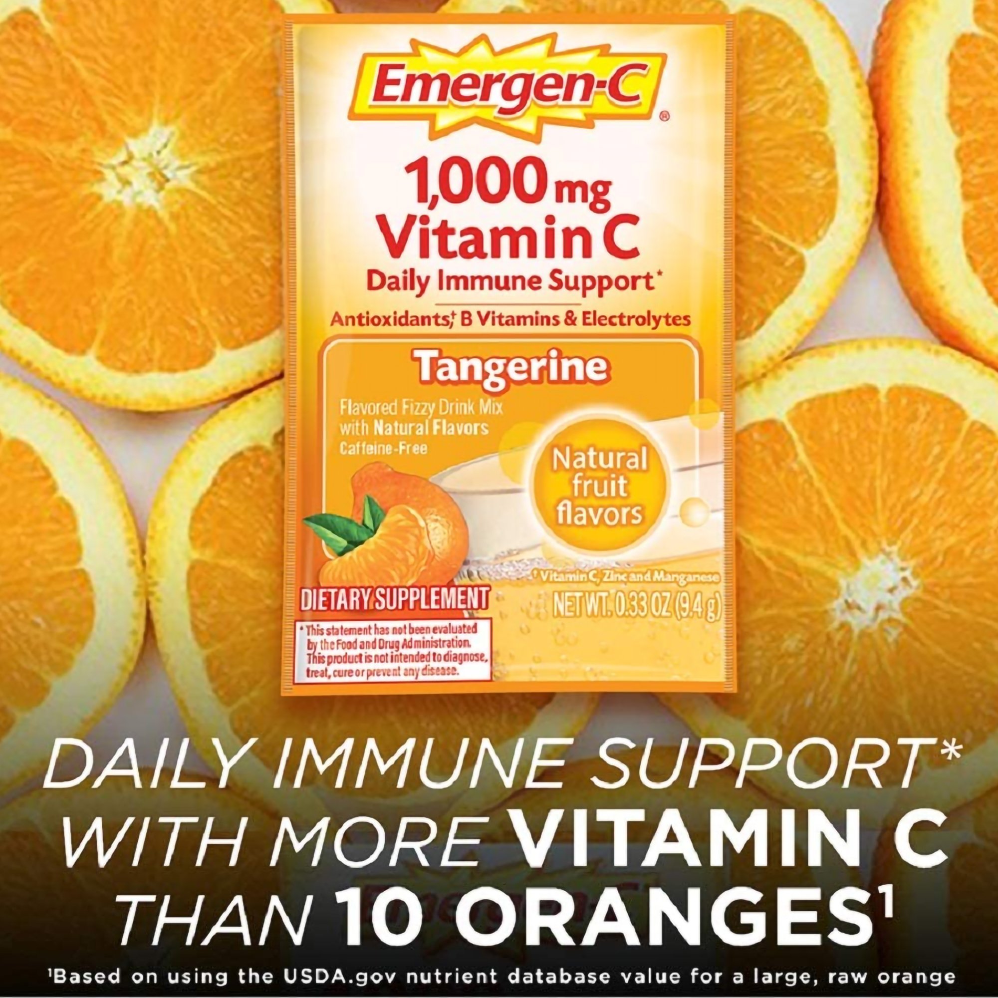 Glaxo Consumer Products 07631430202 - Emergen-C® Vitamin C Daily Immune Support Drink Mix, Super Tangerine Flavor - 30/Box