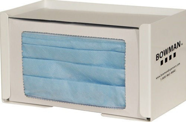 Bowman Manufacturing - FB-064 PPE Dispenser BOWMAN® Wall Mount 1-Box Capacity White 4.13 X 4.25 X 7.56 Inch Powder-Coated Steel