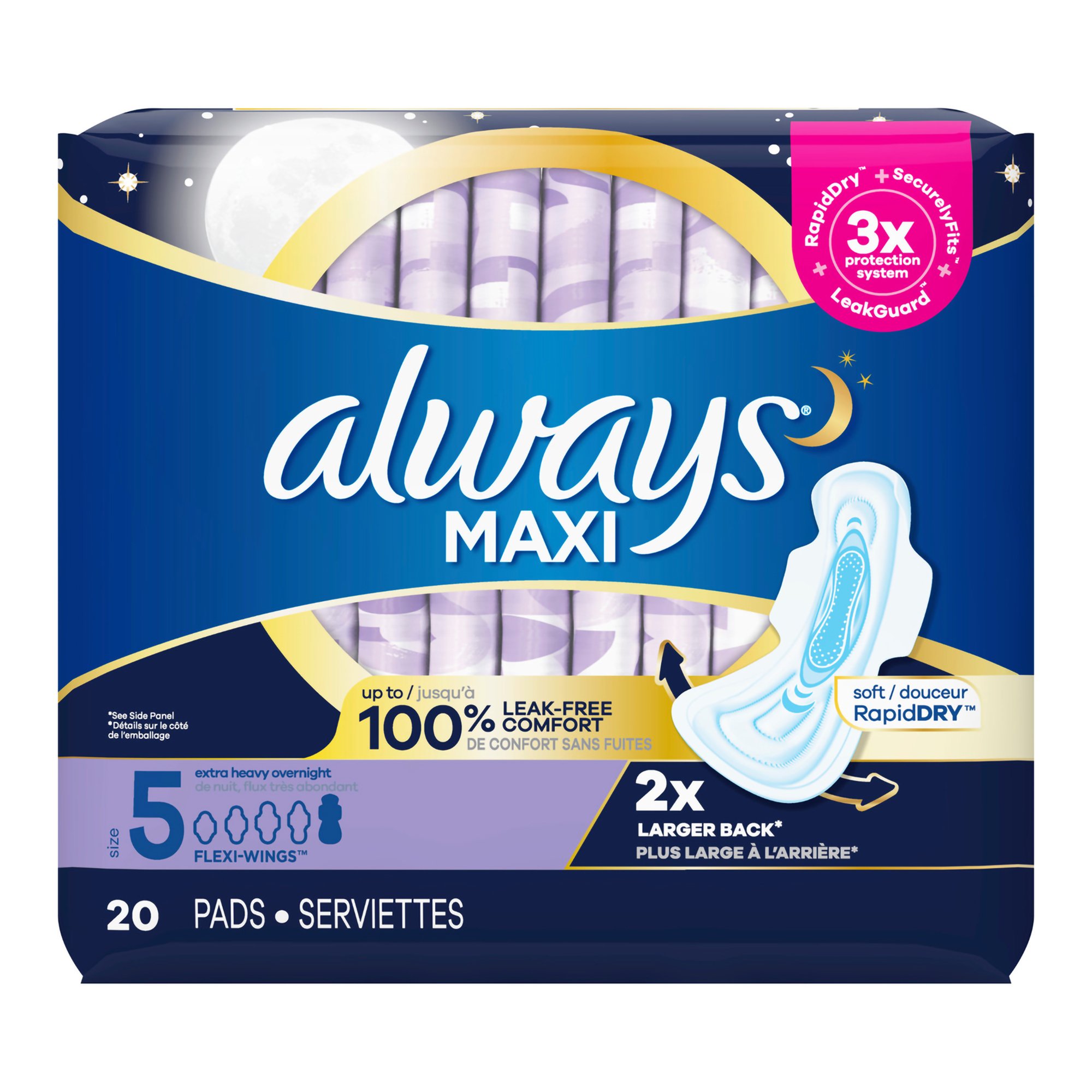 Procter & Gamble 03700017902 - Always® Maxi Extra Heavy Overnight Pads with Wings, Size 5 - 20/Pack