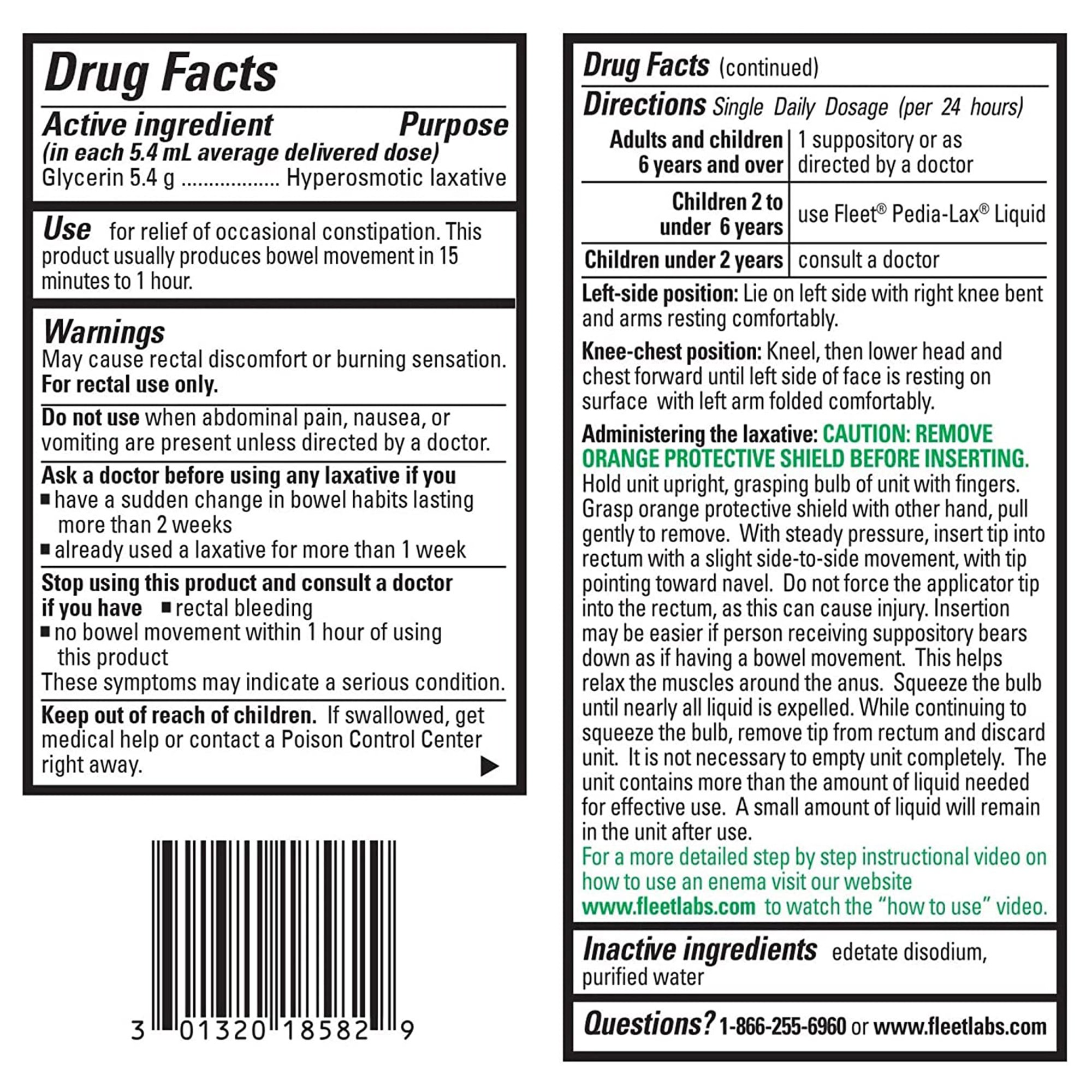 C.B. Fleet 00132018582 - Fleet® Glycerin Laxative - 4/Box