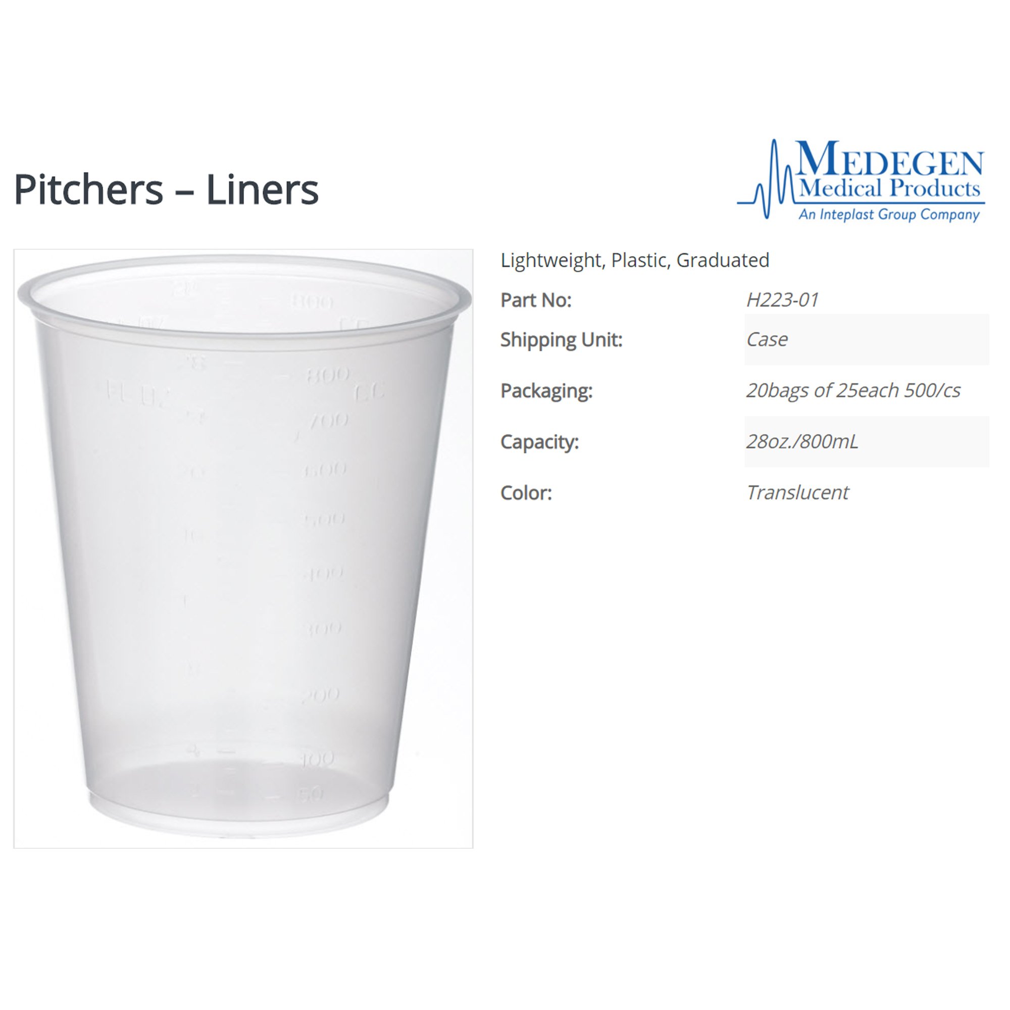 Medegen Medical Products LLC - H223-01 Medegen Pitcher Liner