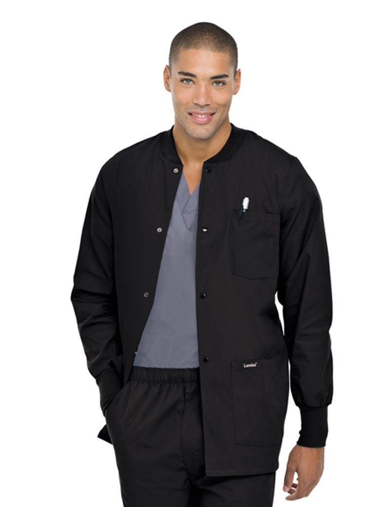 Landau Uniforms - 7551BKPMED Warm-Up Jacket Black Medium Hip Length 65% Polyester / 35% Cotton Reusable