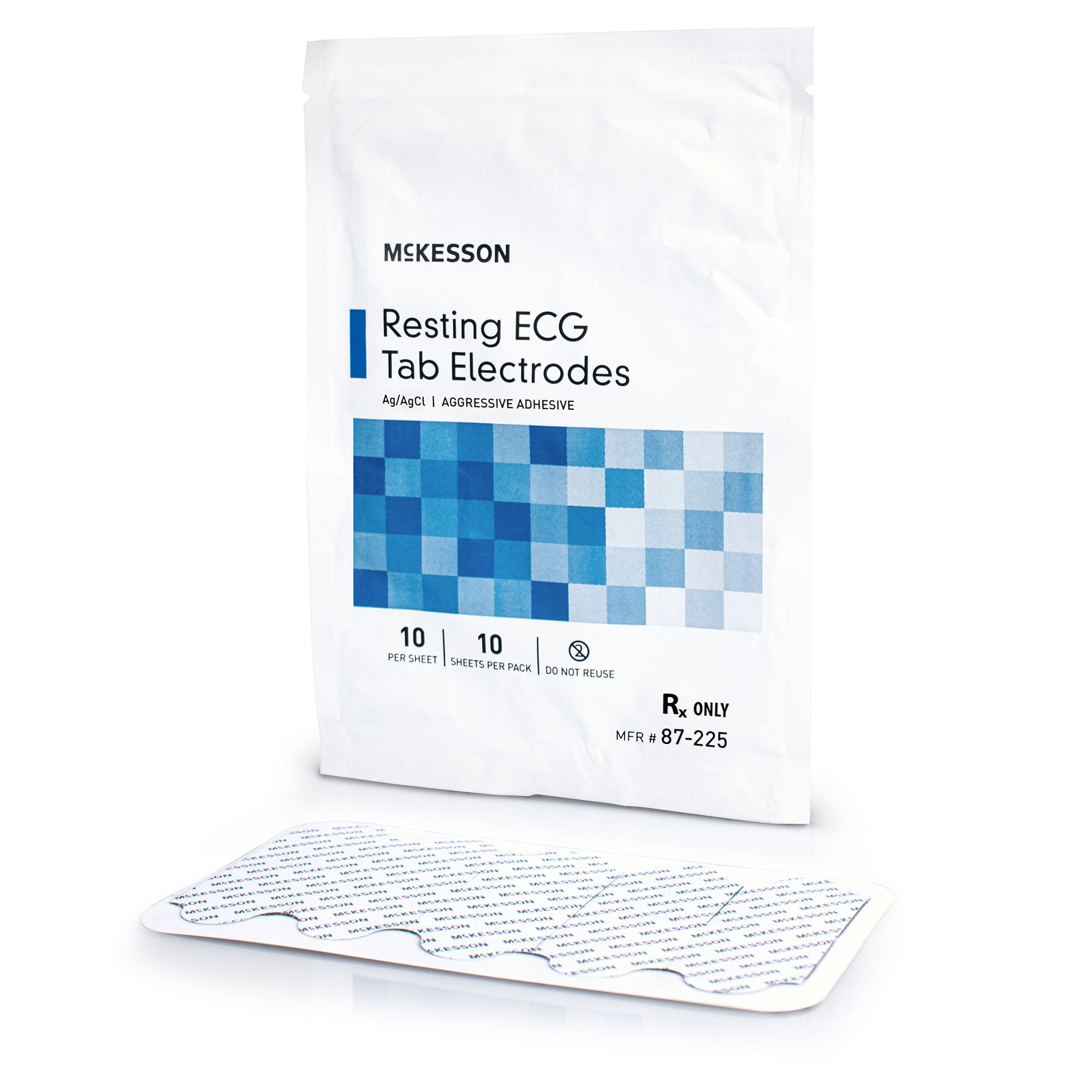 McKesson Brand - 87-225 ECG Resting Electrode McKesson Tab Connector Conductive Adhesive Gel Adult Non-Radiolucent 10 per Pack