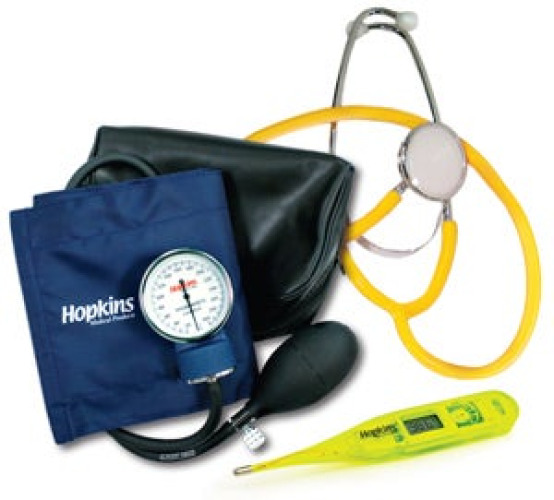 Hopkins Medical Products - 695269 Single Patient Use Vital Signs Kit with thermometer ISO 25 to 40 cm Adult Cuff Dual Head General Exam Stethoscope Pocket Aneroid