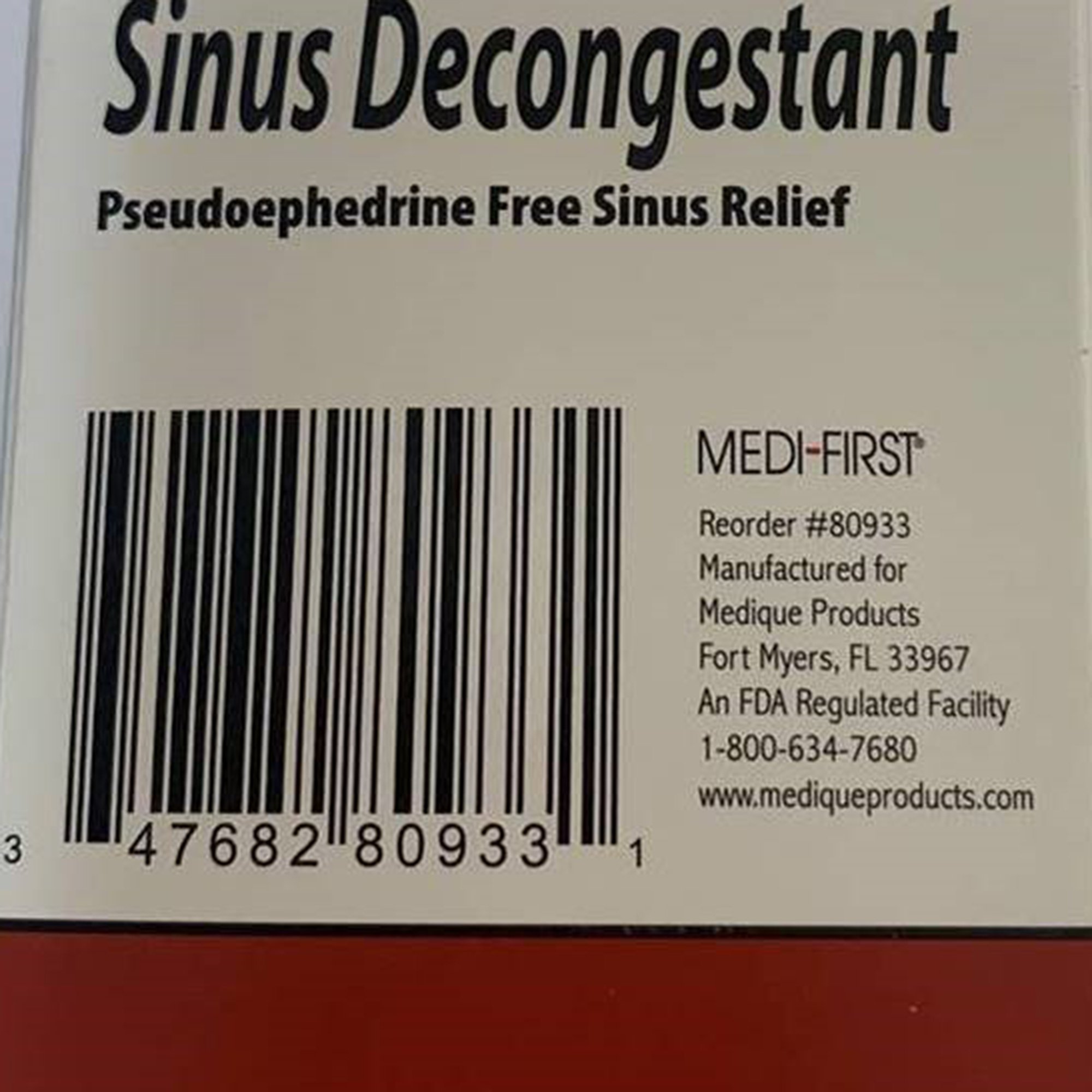 Medique Products 80933 - Medi-First® Phenylephrine Sinus Relief - 100/Box, 2400/Case