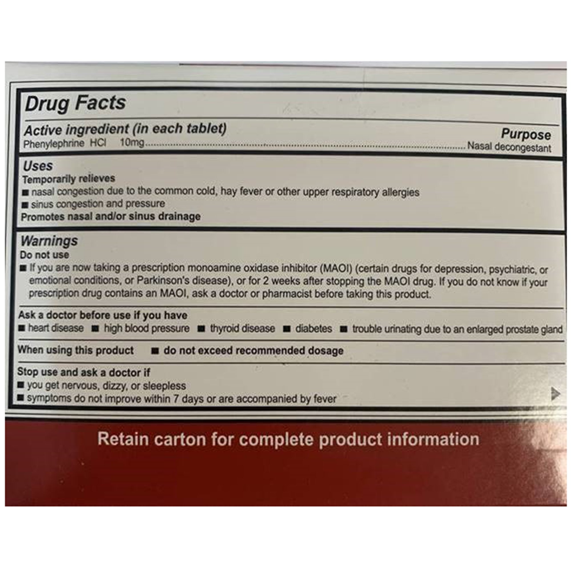 Medique Products 80933 - Medi-First® Phenylephrine Sinus Relief - 100/Box, 2400/Case