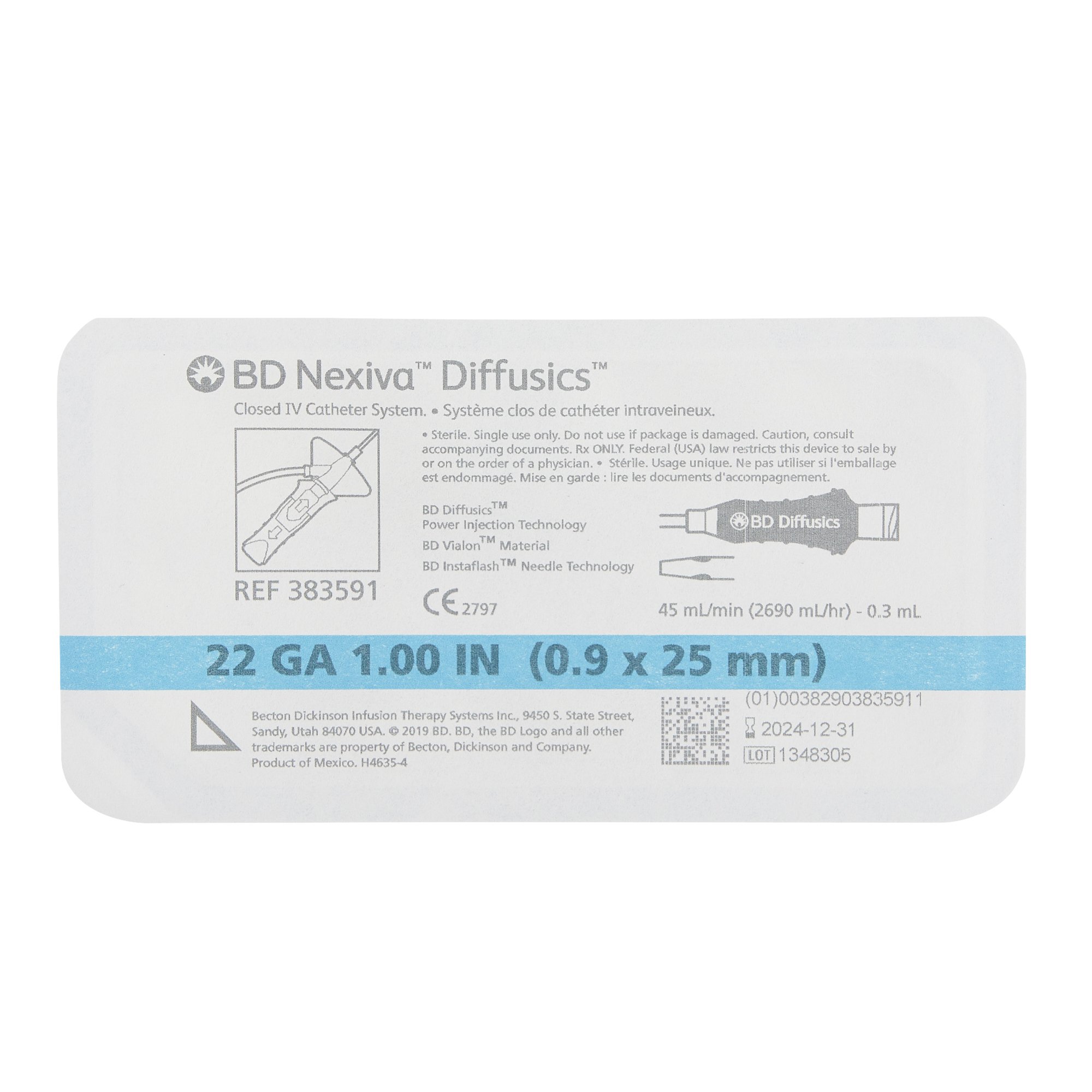 BD 383591 - Nexiva™ Diffusics™ Closed IV Catheter - 1/Each, 20/Box, 80/Case