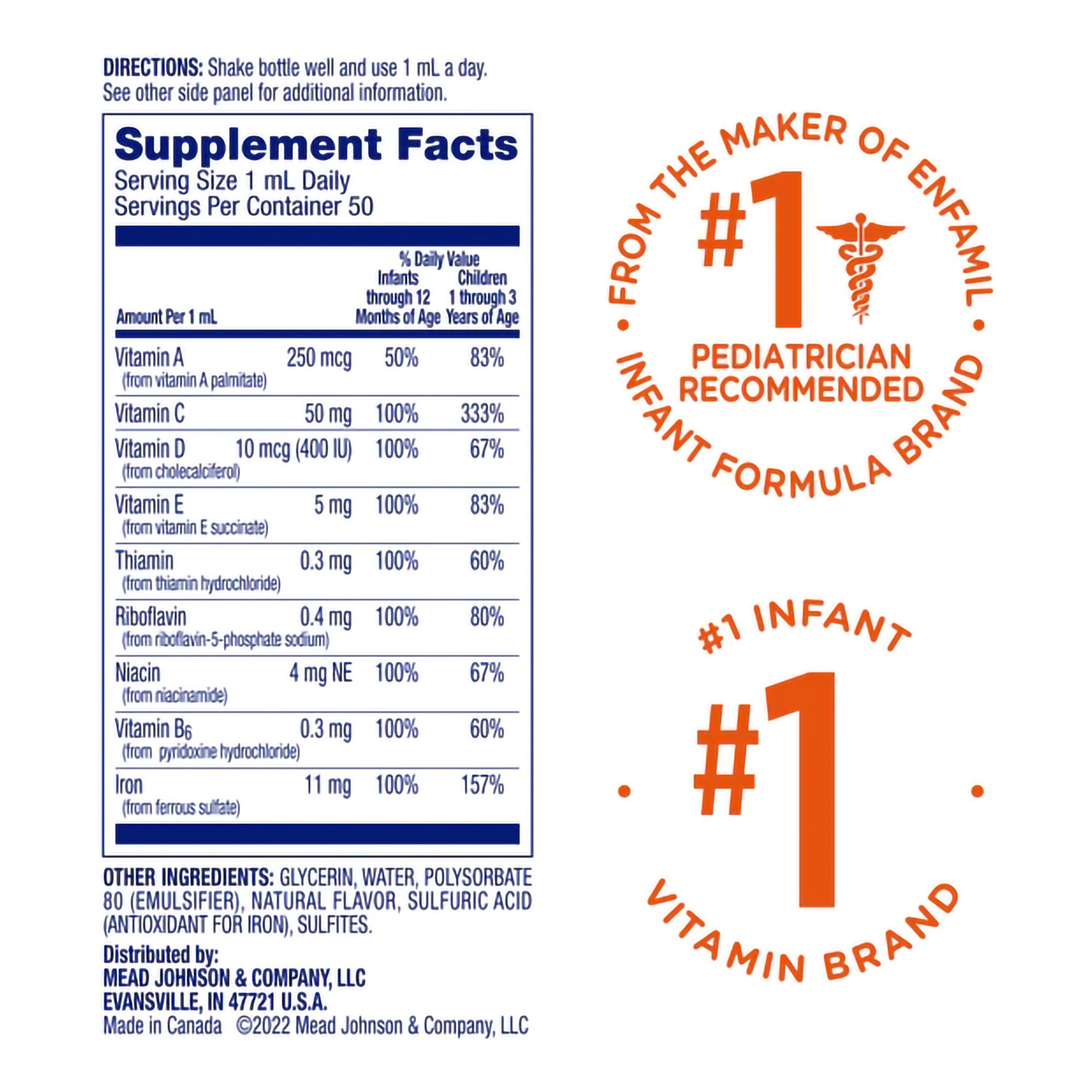 Mead Johnson - 00087040501 Poly·Vi·Sol® with Iron Pediatric Multivitamin Supplement