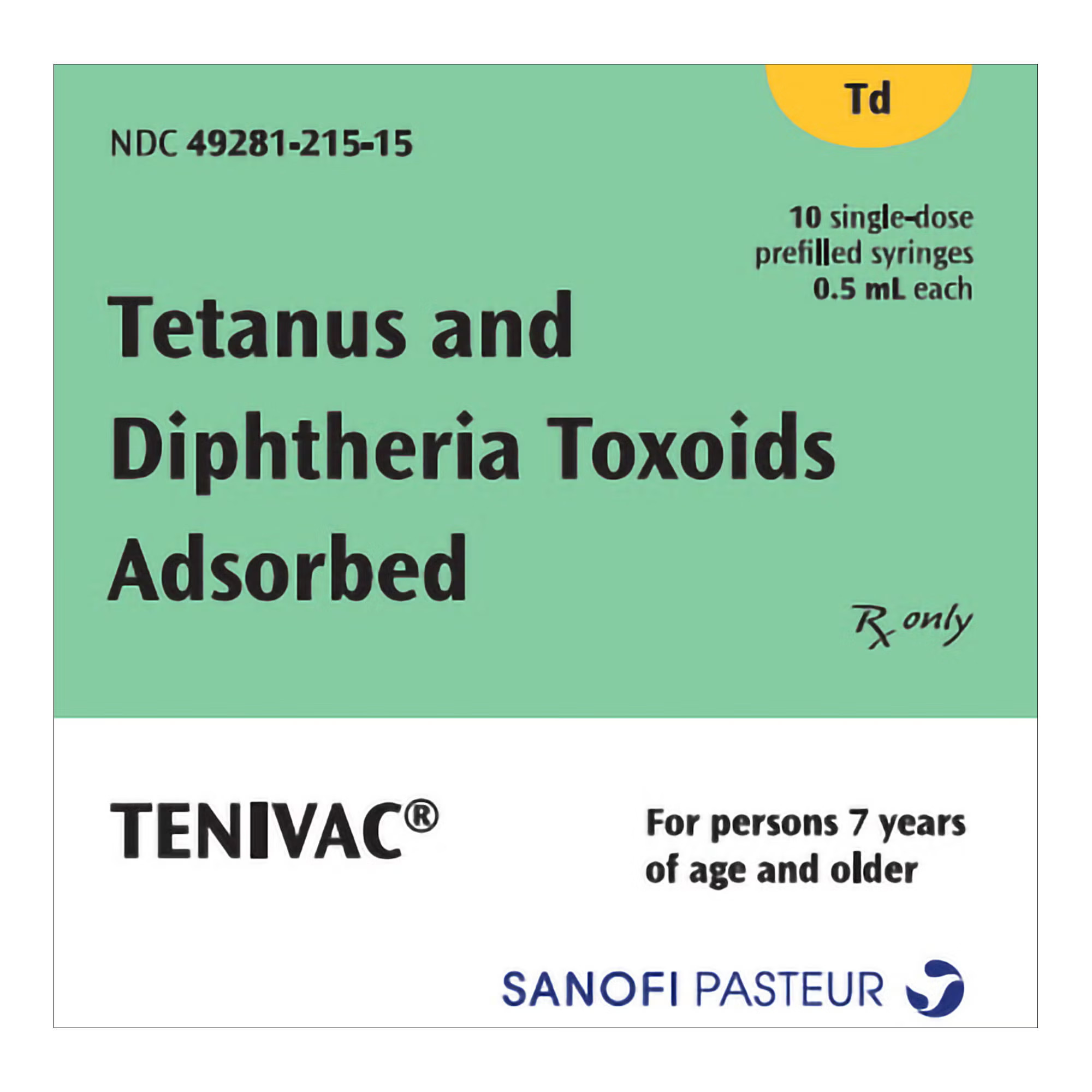 Sanofi Pasteur - 49281021515 Tenivac™ Tetanus and Diphtheria Toxoids Adsorbed, Preservative Free 5 Lf - 2 Lf / 0.5 mL Injection 0.5 mL