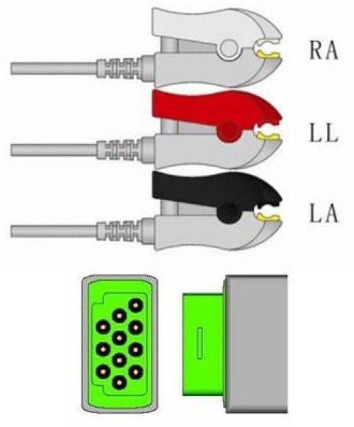Sage Services Group - A02-03P ECG Cable Sage Services 11-Pin Connector Monitor Side, 3 Lead, Grabber, 3.0m