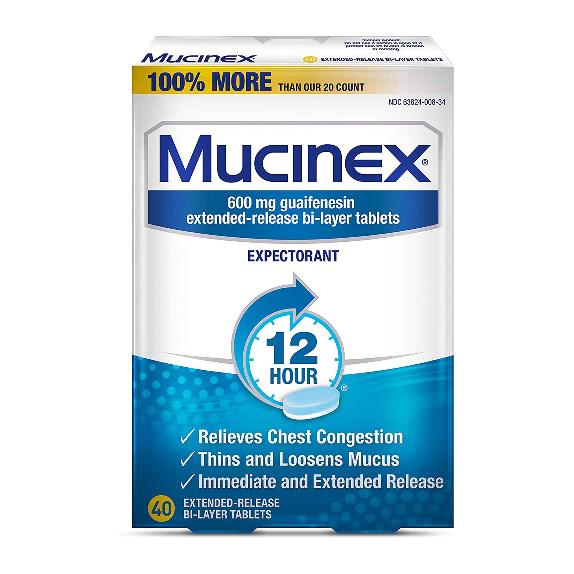 Reckitt Benckiser - 63824000834 Mucinex® Guaifenesin Cold and Cough Relief