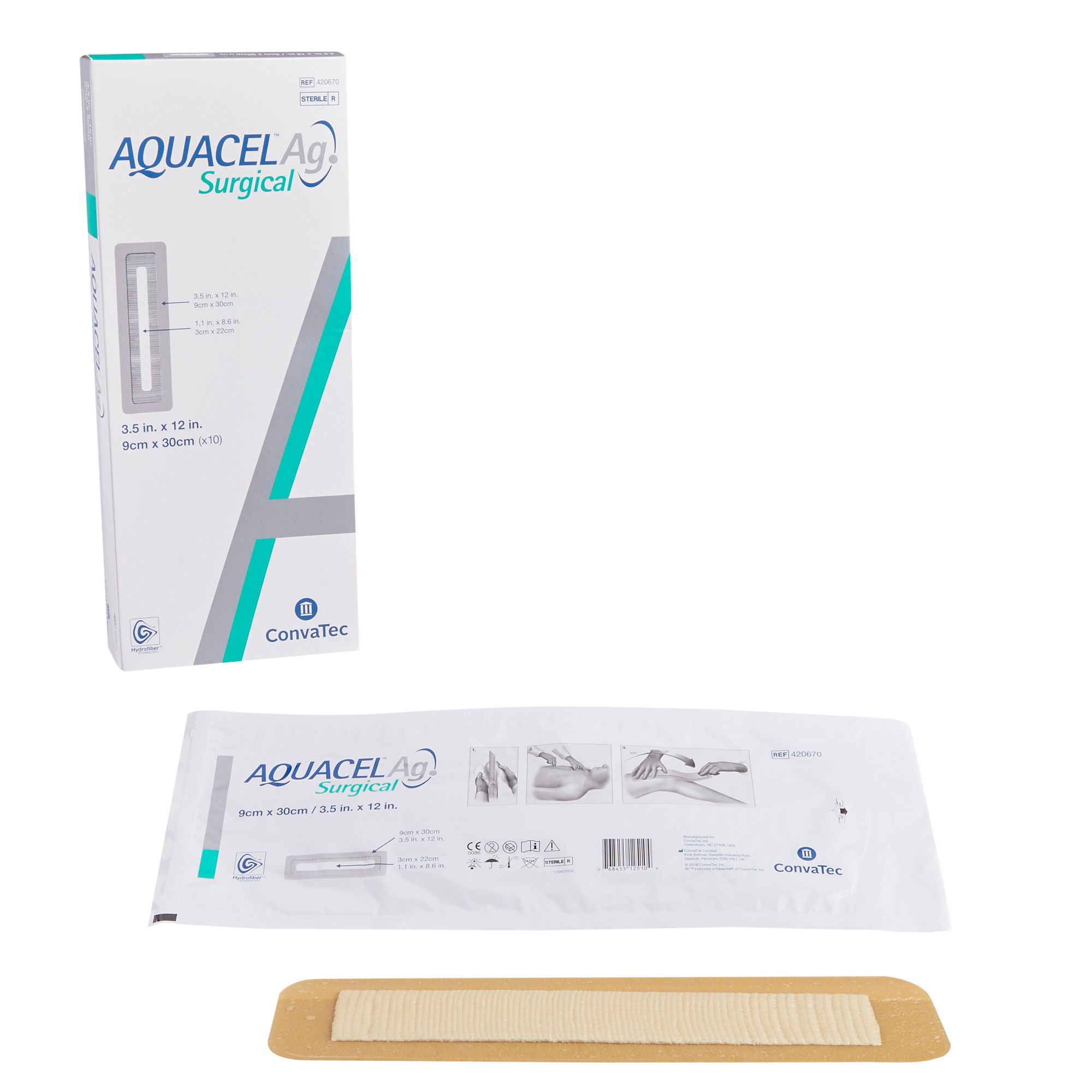 ConvaTec - 420670 Silver Surgical Site Dressing Aquacel® Ag Surgical Rectangle Sterile