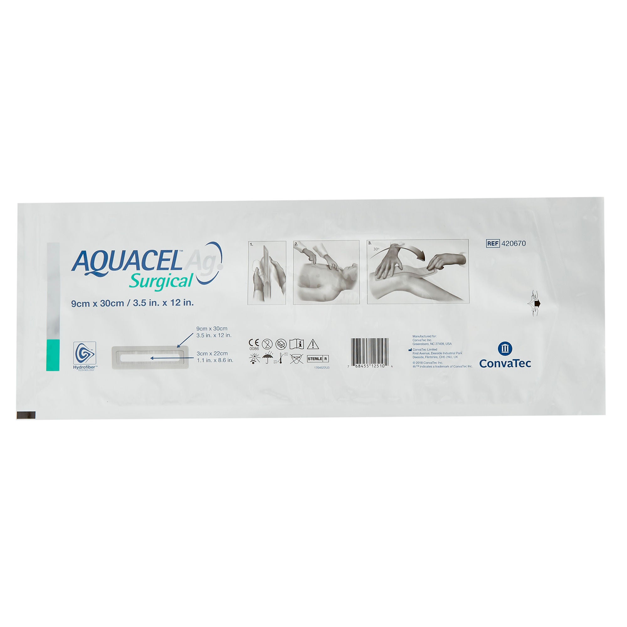 ConvaTec - 420670 Silver Surgical Site Dressing Aquacel® Ag Surgical Rectangle Sterile