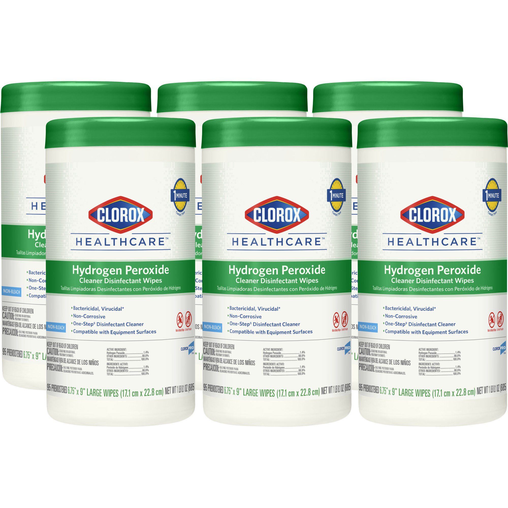 The Clorox Company 30824 - Clorox Healthcare® Hydrogen Peroxide Cleaner Disinfectant Wipes, Canister - 1/Carton, 6/Case