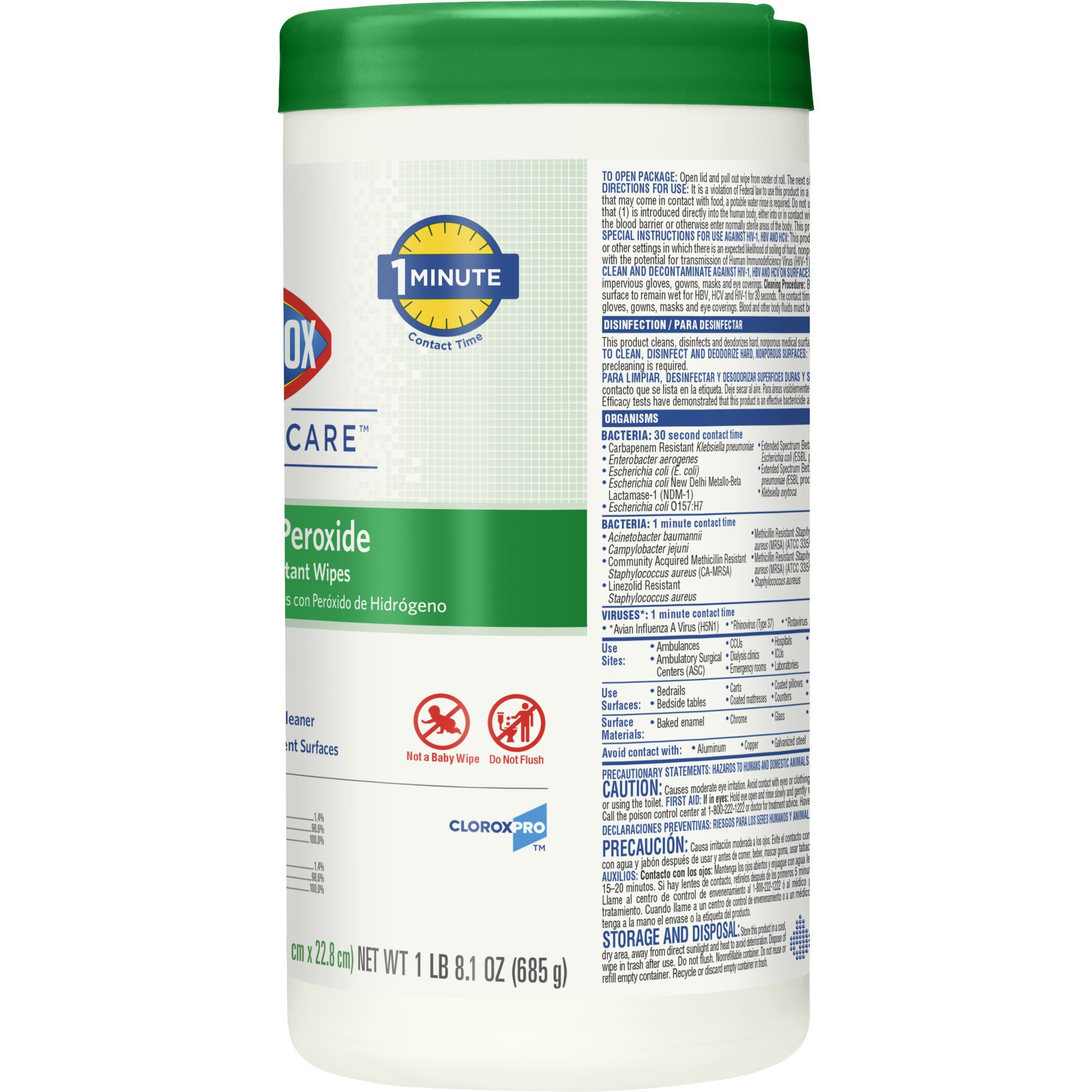 The Clorox Company 30824 - Clorox Healthcare® Hydrogen Peroxide Cleaner Disinfectant Wipes, Canister - 1/Carton, 6/Case