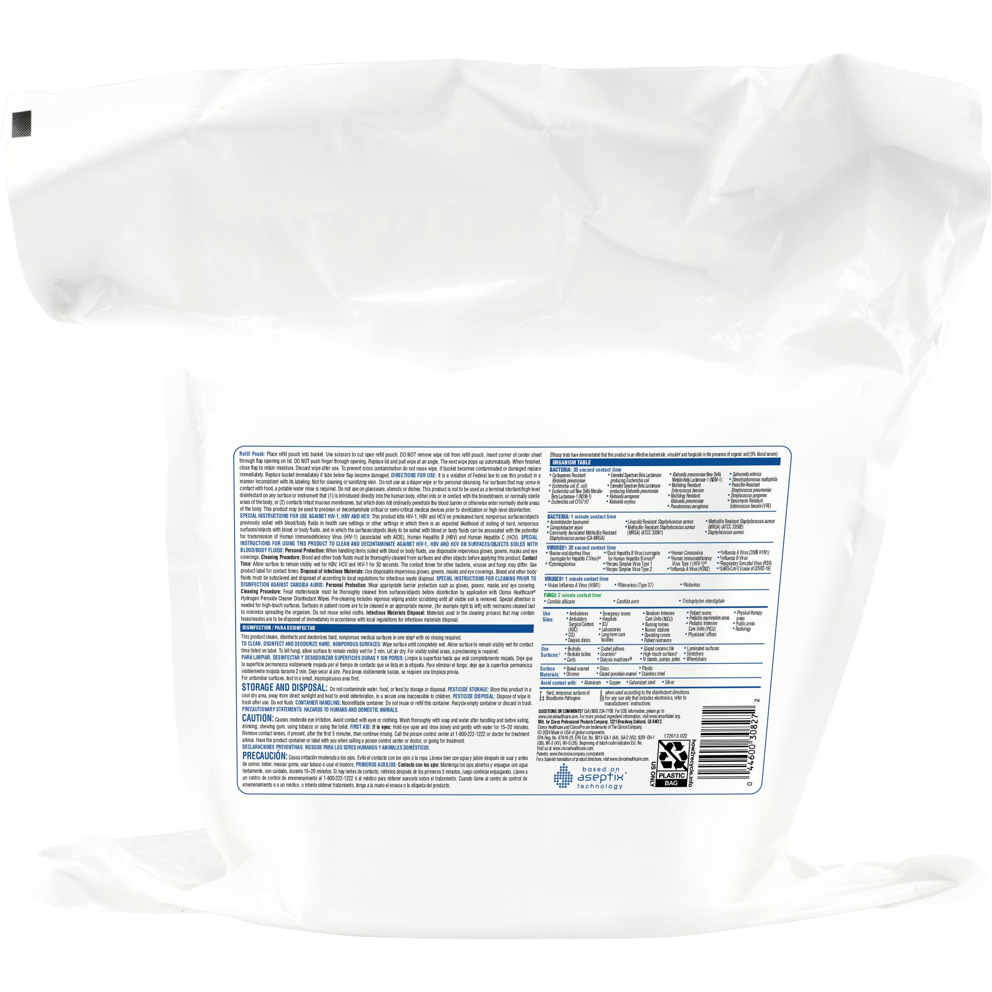 The Clorox Company 30827 - Clorox Healthcare® Hydrogen Peroxide Cleaner Disinfectant Wipes, Refill Pouch - 1/Carton, 2/Case