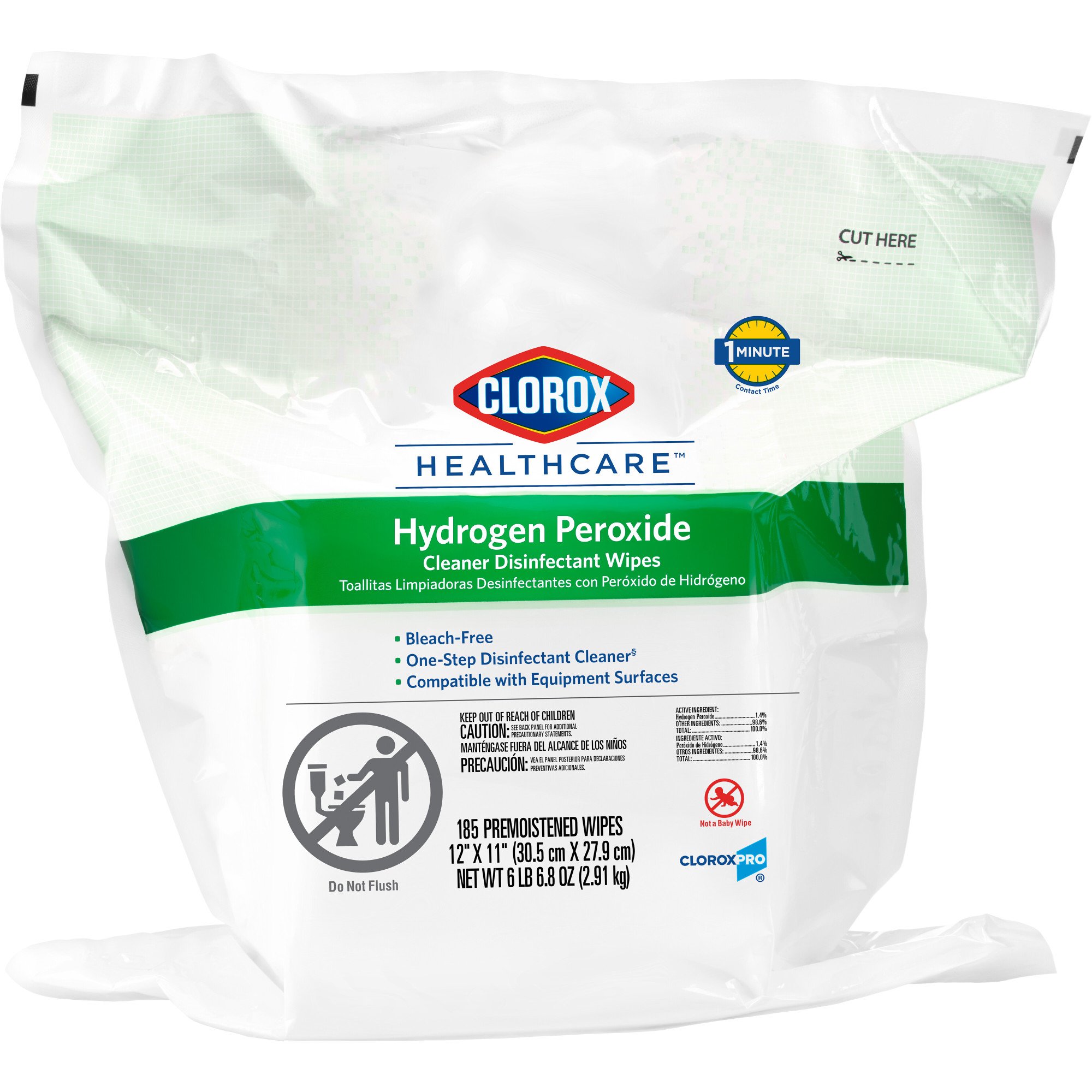 The Clorox Company 30827 - Clorox Healthcare® Hydrogen Peroxide Cleaner Disinfectant Wipes, Refill Pouch - 1/Carton, 2/Case