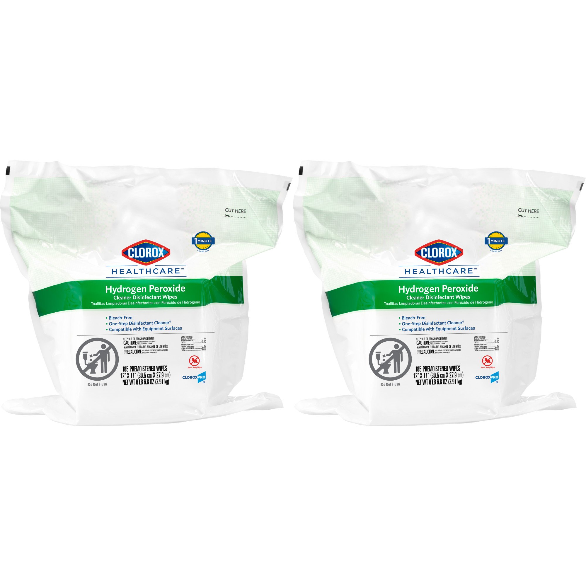 The Clorox Company 30827 - Clorox Healthcare® Hydrogen Peroxide Cleaner Disinfectant Wipes, Refill Pouch - 1/Carton, 2/Case