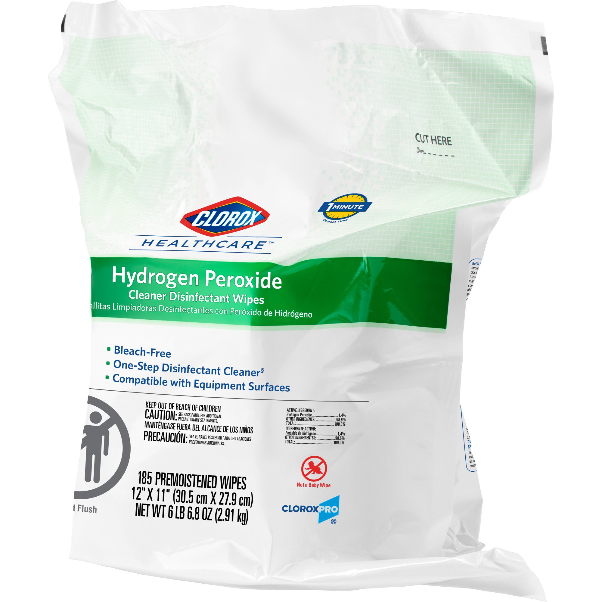The Clorox Company 30827 - Clorox Healthcare® Hydrogen Peroxide Cleaner Disinfectant Wipes, Refill Pouch - 1/Carton, 2/Case