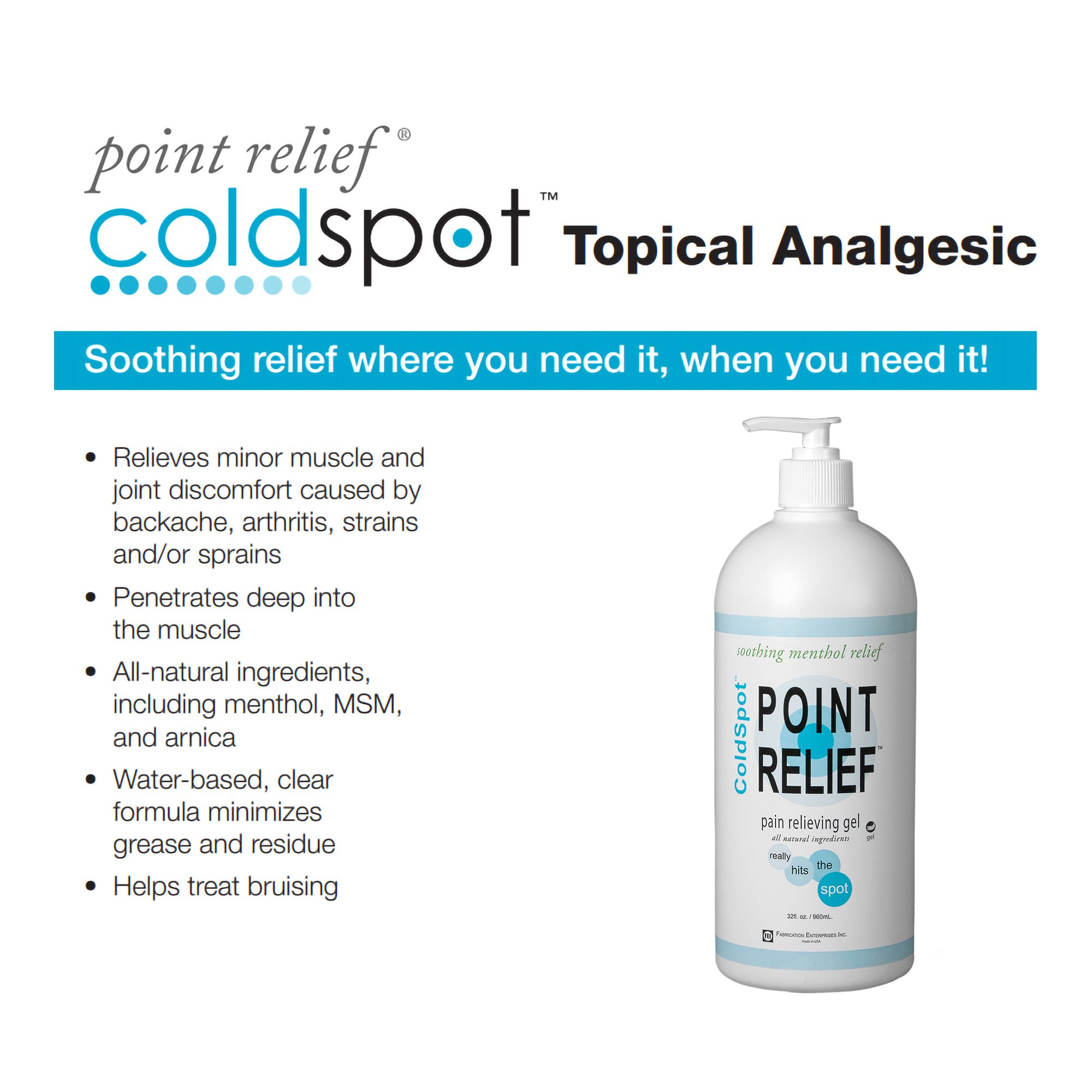 Fabrication Enterprises 11-0711-1 - Point Relief™ ColdSpot™ Topical Pain Relief, 32-ounce pump bottle - 1/Each