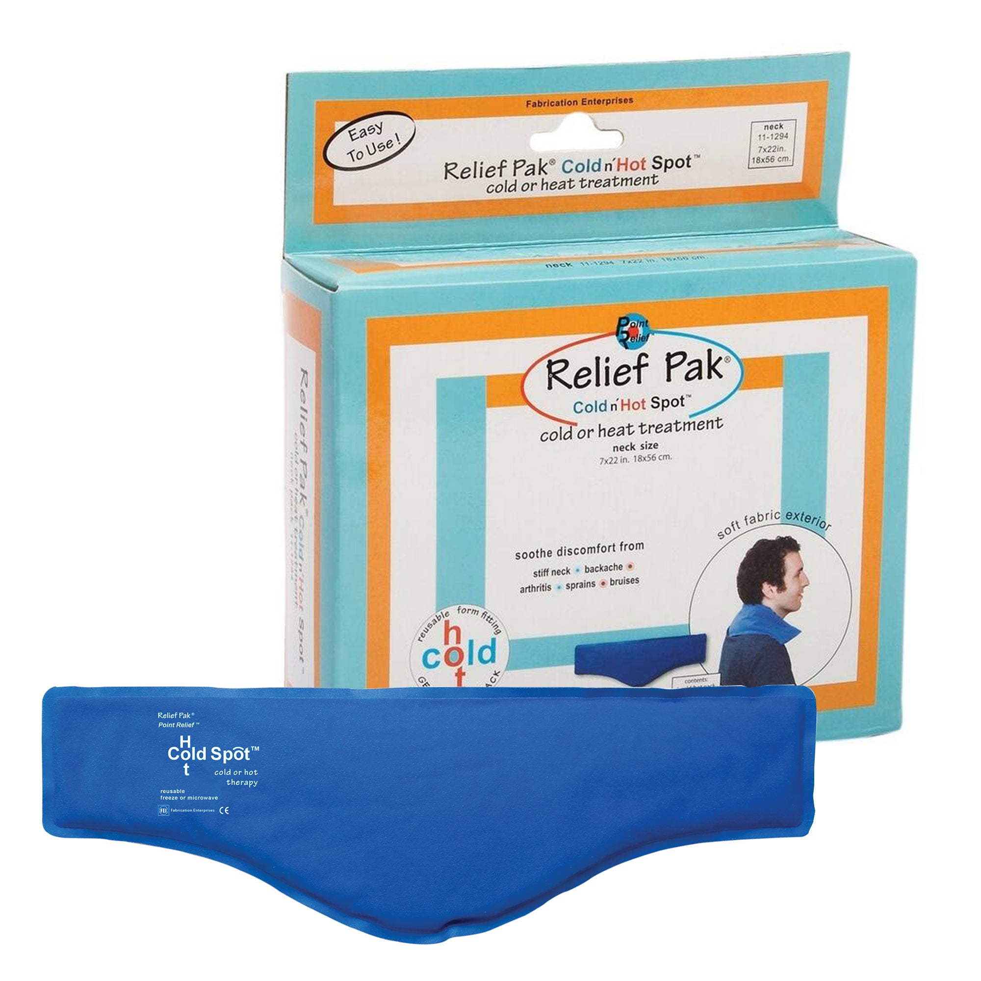 Fabrication Enterprises - 11-1294 Hot / Cold Pack Relief Pak® Cold n’ Hot® Sensaflex® Compress Neck 7 X 22 Inch Fabric / Gel Reusable