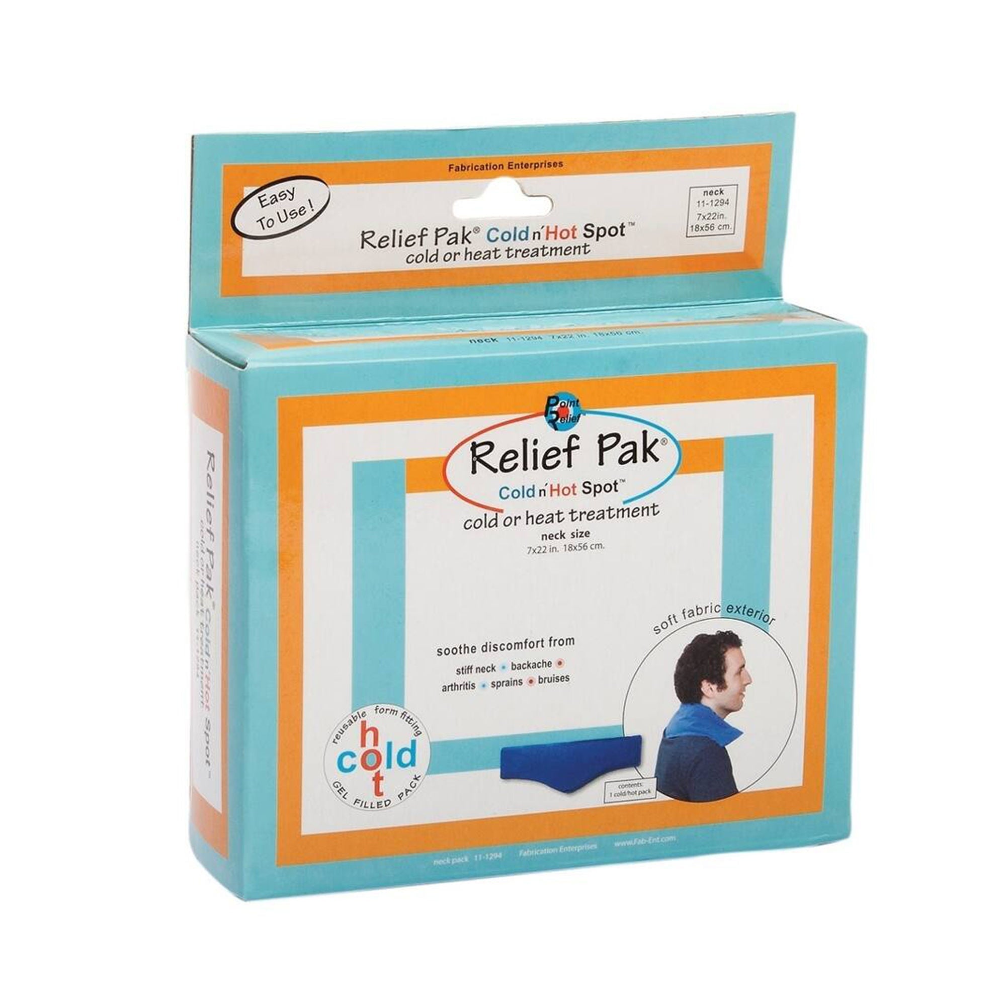 Fabrication Enterprises - 11-1294 Hot / Cold Pack Relief Pak® Cold n’ Hot® Sensaflex® Compress Neck 7 X 22 Inch Fabric / Gel Reusable