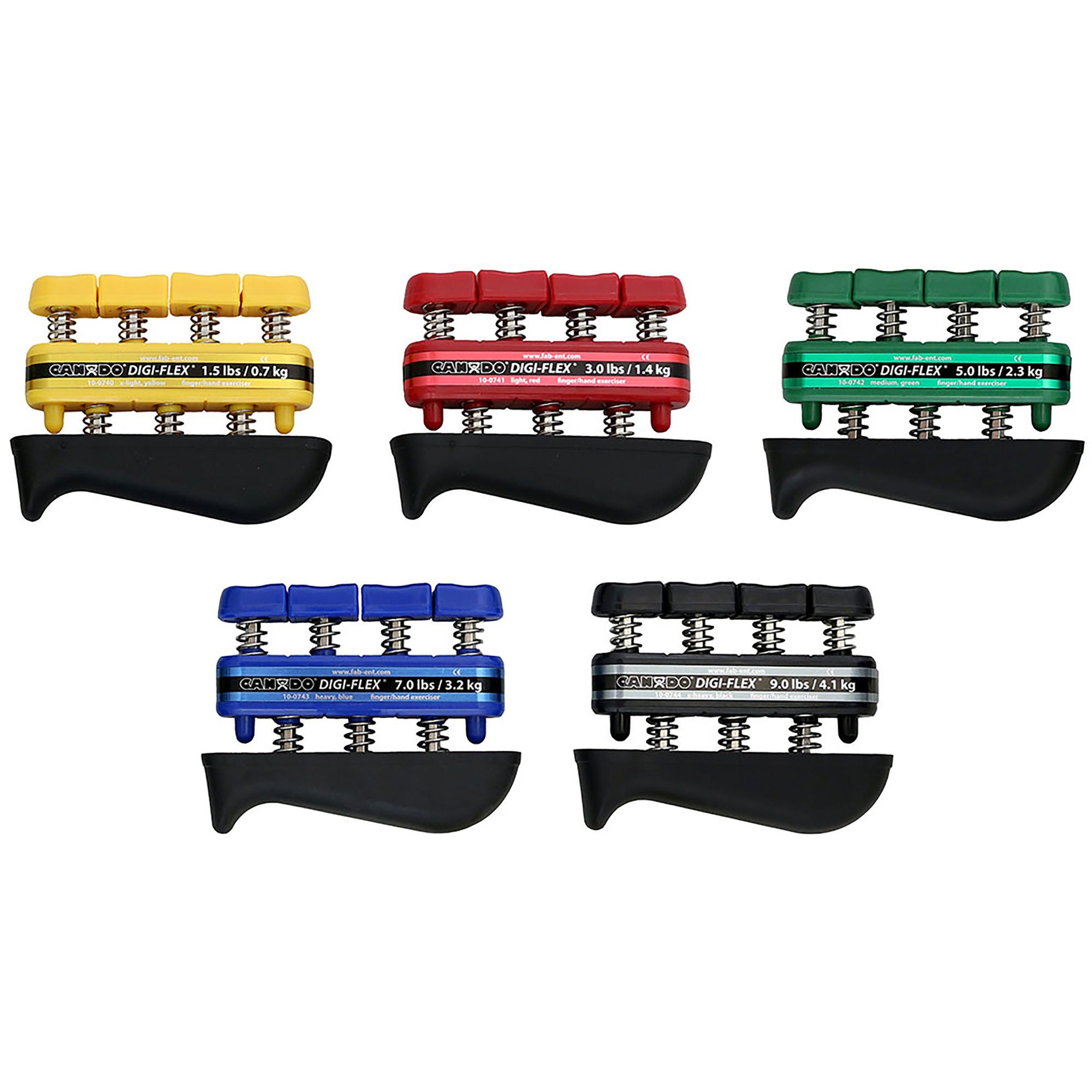 Fabrication Enterprises - 10-0745 Hand / Finger Exerciser Set CanDo® Digi-Flex® Yellow / Red / Green / Blue / Black X-Light to X-Heavy Resistance