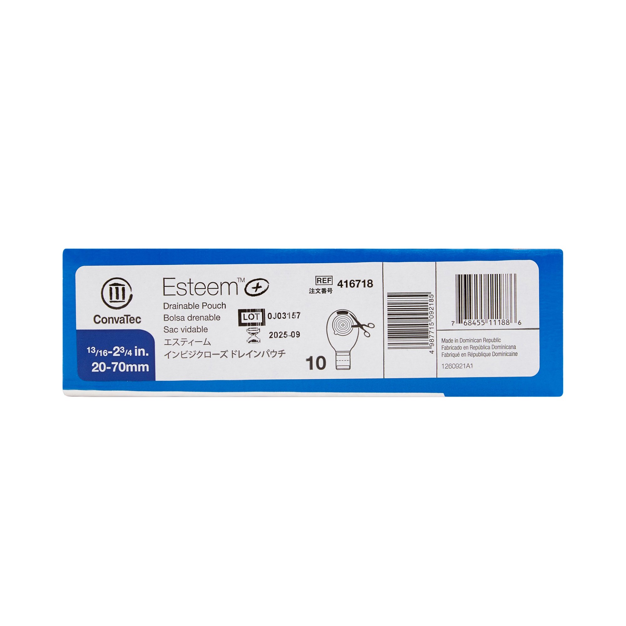 ConvaTec 416718 - Esteem™+ One-Piece Transparent Ostomy Pouch, Cut to Fit Stomas 20 – 70mm - 10/Box