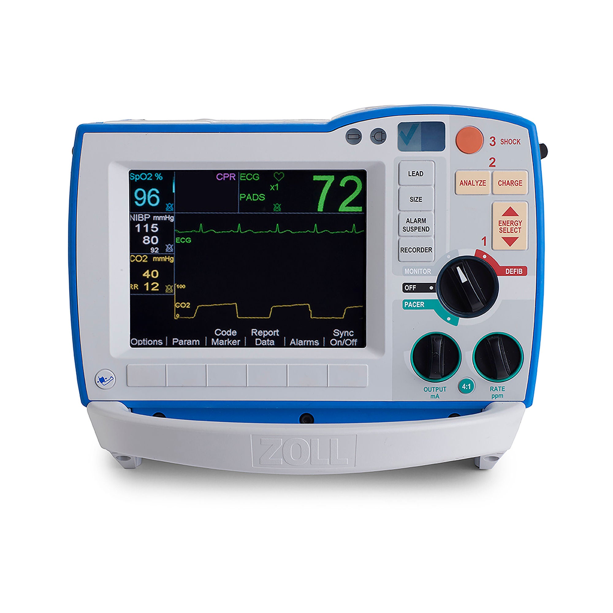 Zoll Medical - 30320005201330012 Defibrillator / Monitor Unit Automatic / Manual Operation Zoll® R Series ALS Paddles Contact AC Power / Battery Operated LCD Display