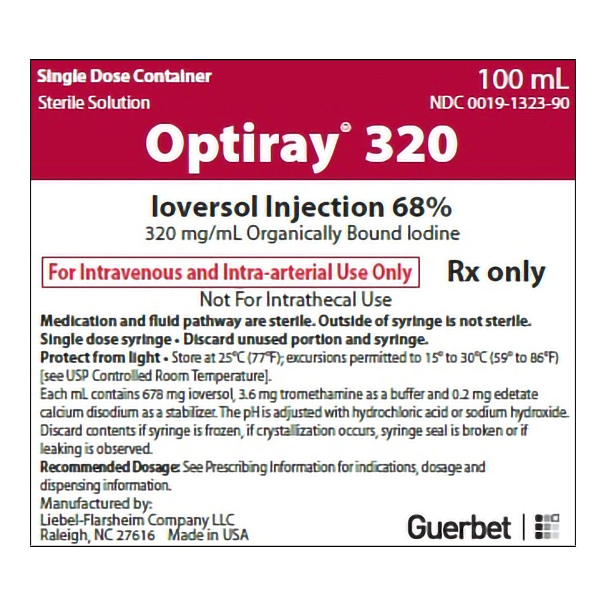 Mallinckrodt 00019132390 - Optiray™ 320 Ioversol 68%, 320 mg / mL Injection 100 mL Fill / 125 mL -  20/Case