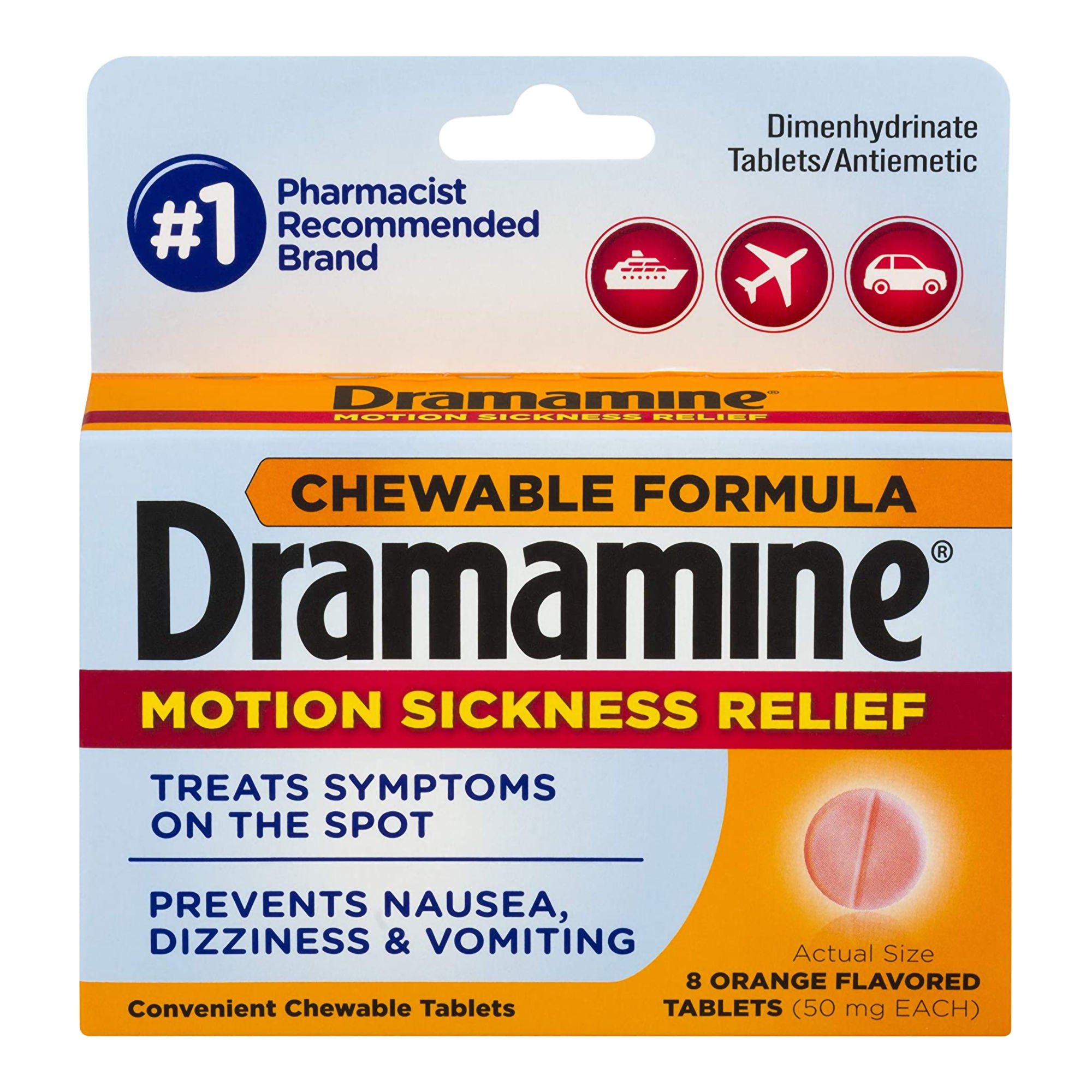 Medtech Laboratories - 83124800200 Dramamine® Motion Sickness Antiemetic Dual Action Chewable Tablets Orange