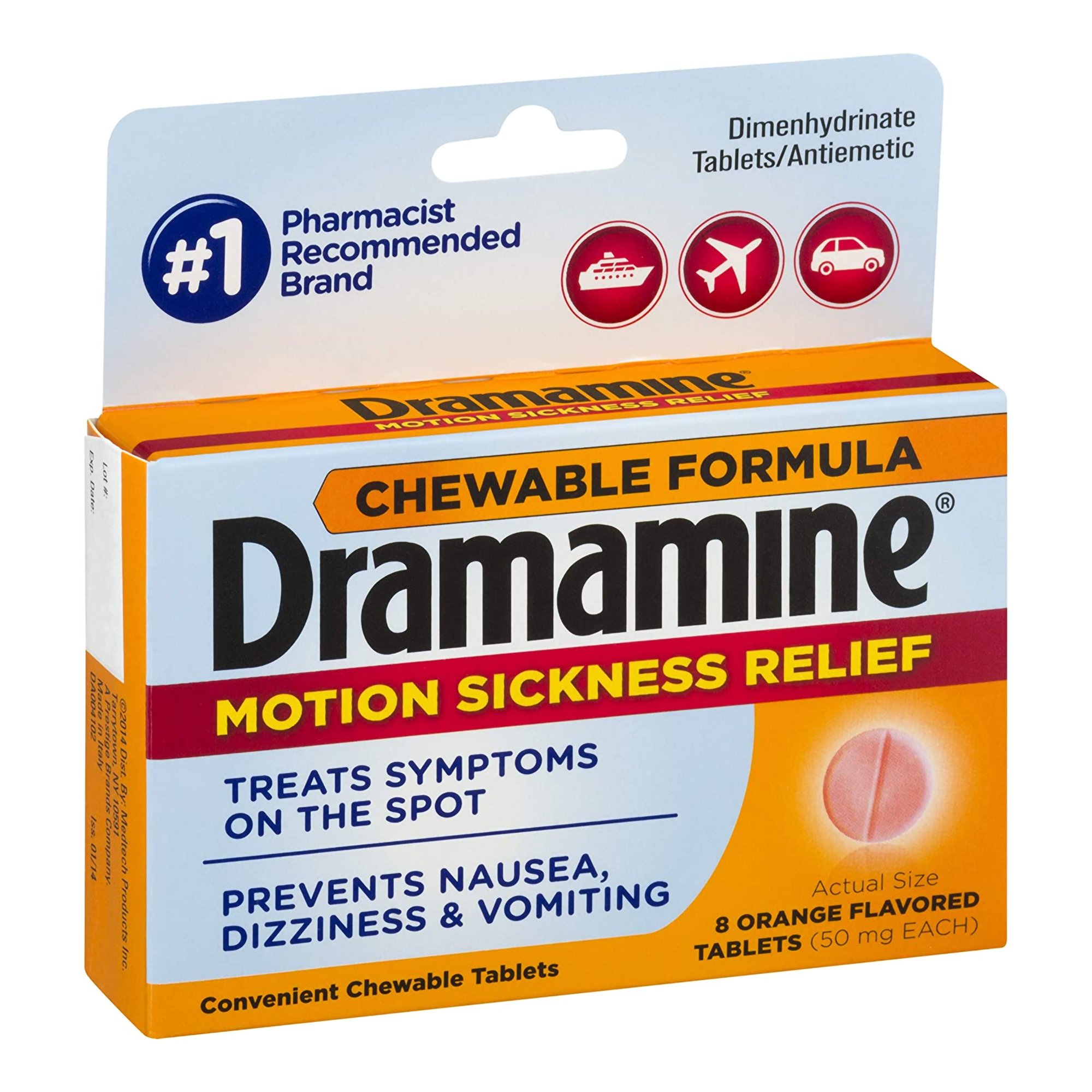 Medtech Laboratories 83124800200 - Dramamine® Motion Sickness Antiemetic Dual Action Chewable Tablets Orange - 8/Box