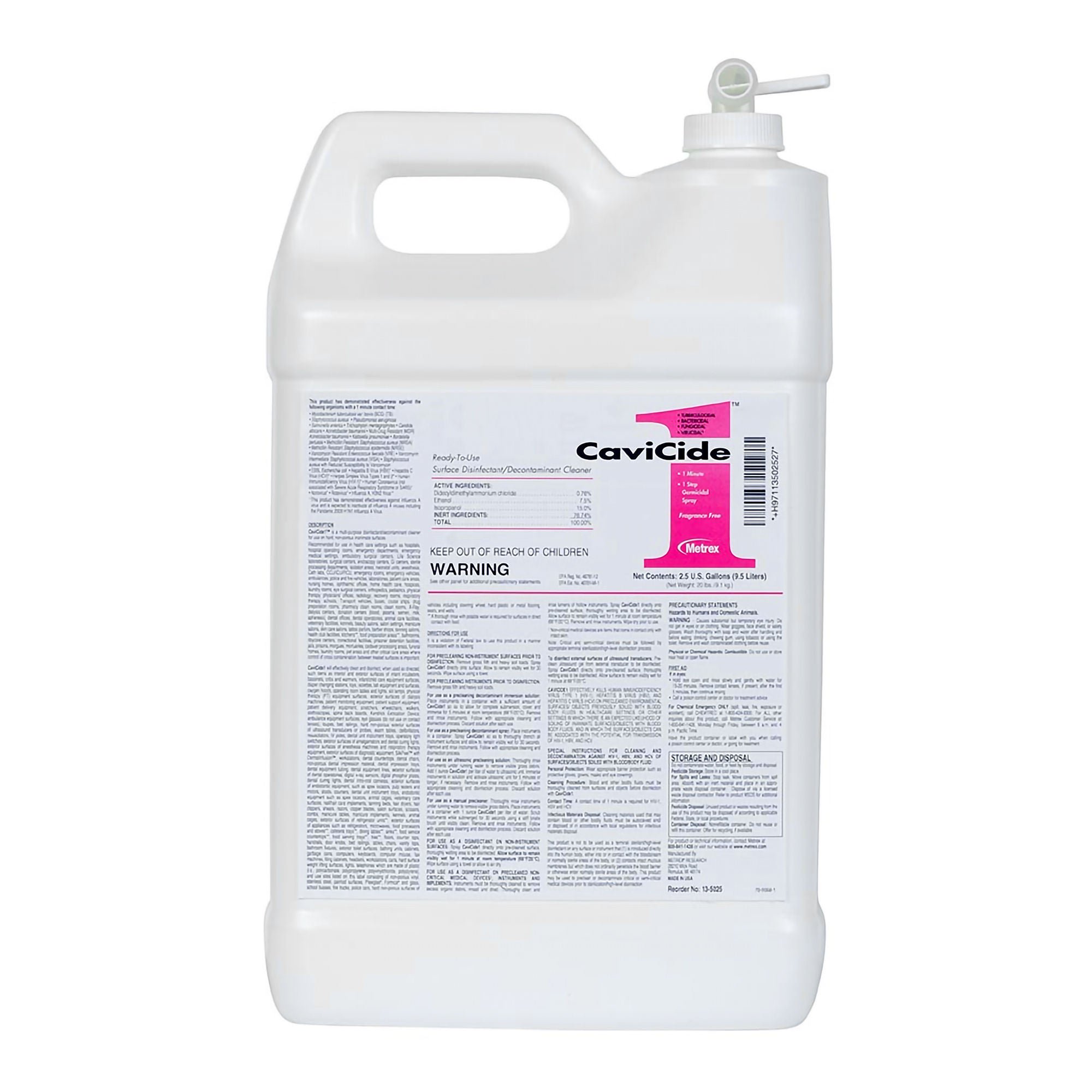 Metrex Research - 13-5025 Surface Disinfectant Cleaner CaviCide1™ Alcohol Based Manual Pour Liquid 2.5 gal. Jug Alcohol Scent NonSterile