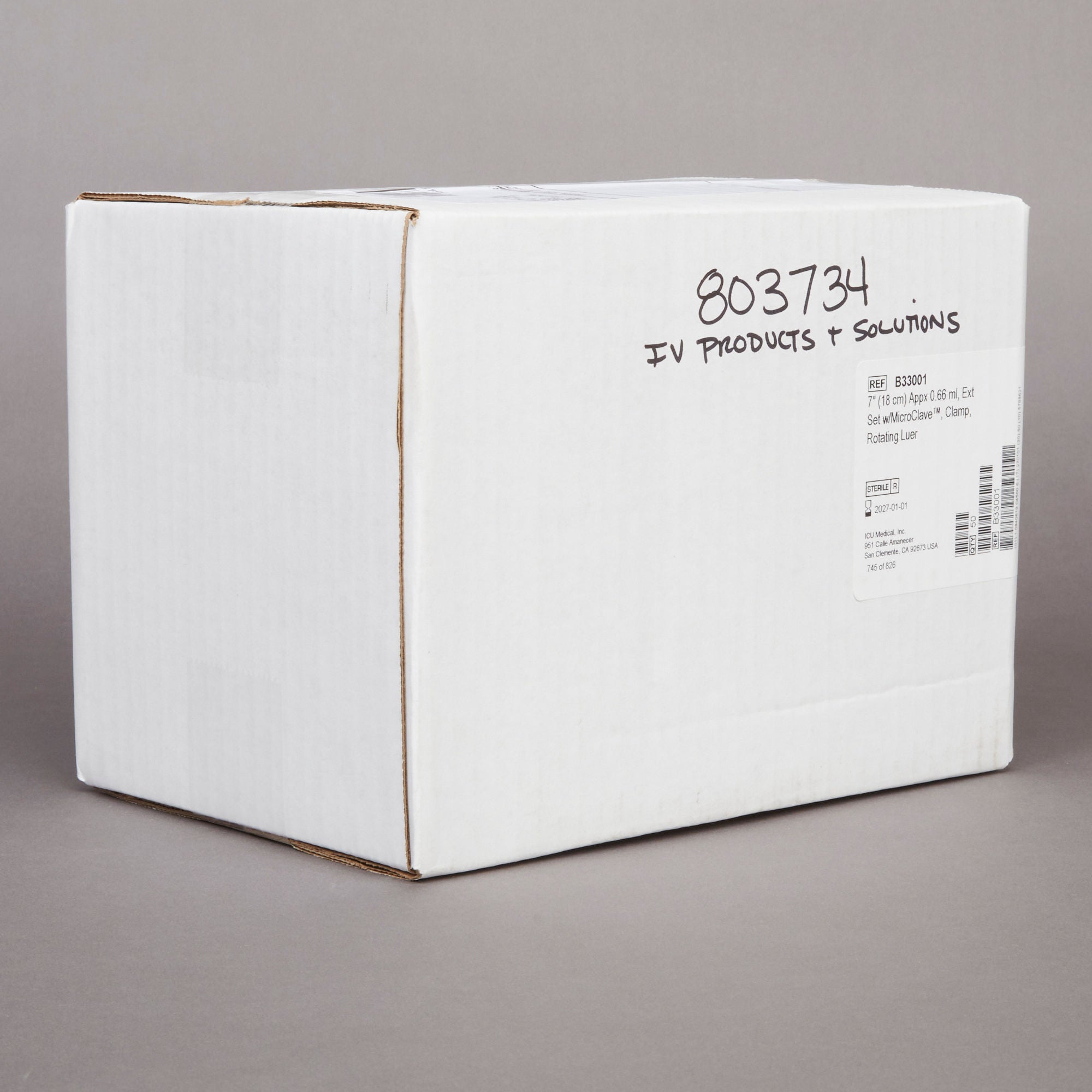 ICU Medical - B33001 IV Extension Set ICU Needle-Free Port 7 Inch Tubing