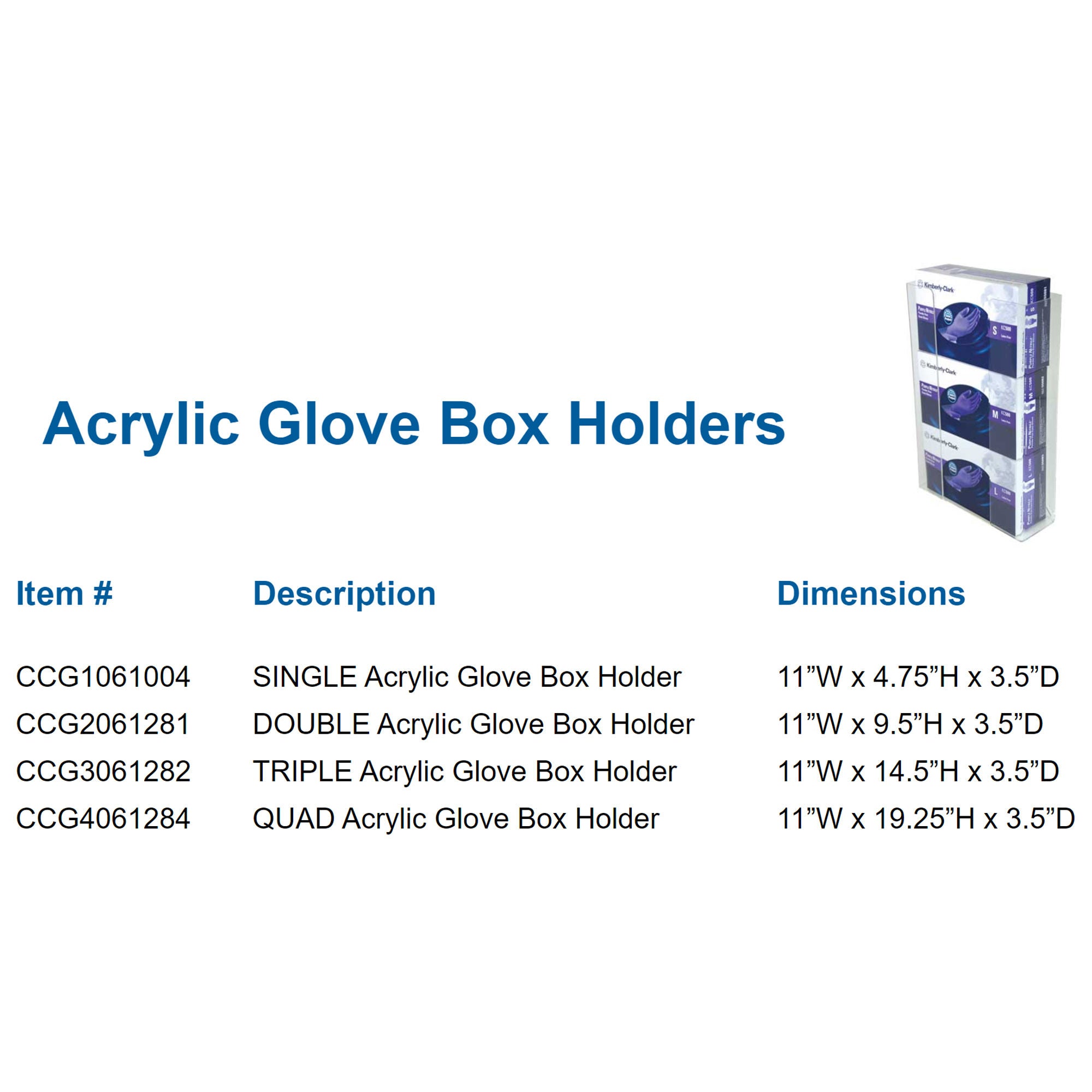 Unimed - Midwest - CCG3061282 Glove Box Holder Horizontal Mounted 3-Box Capacity Clear 3-1/2 X 11 X 14-1/2 Inch Acrylic