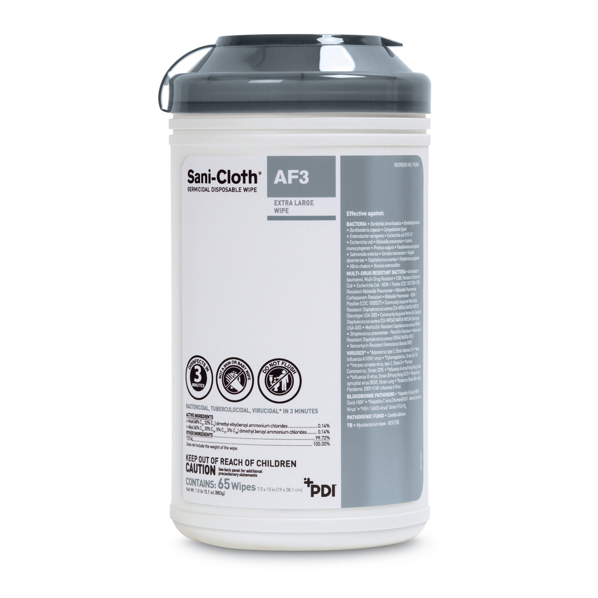Professional Disposables - P63884 Surface Disinfectant Cleaner Sani-Cloth® AF3 Premoistened Germicidal Manual Pull Wipe 65 Count Canister Mild Scent NonSterile